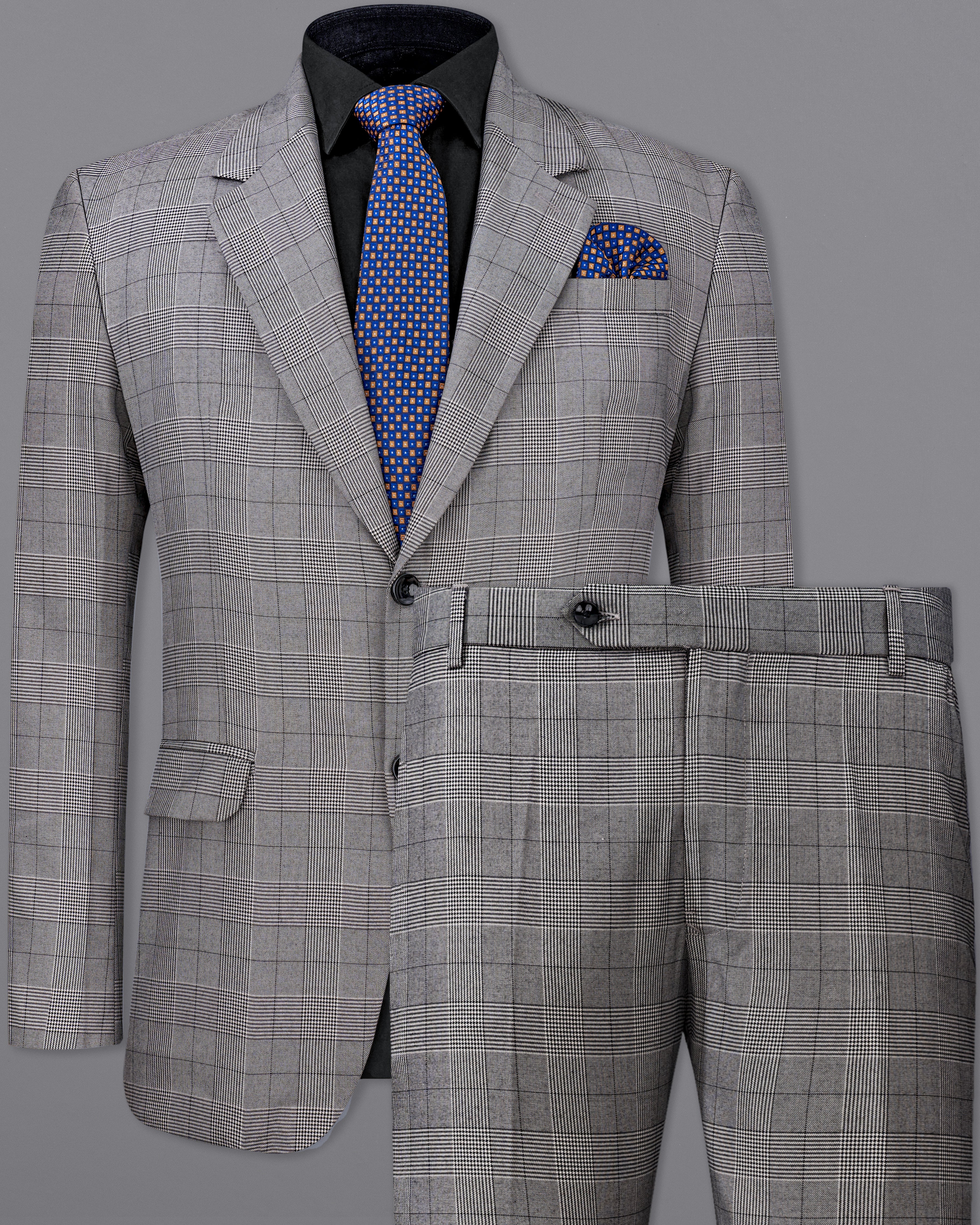 Storm Dust Gray Plaid Single Breasted Suit