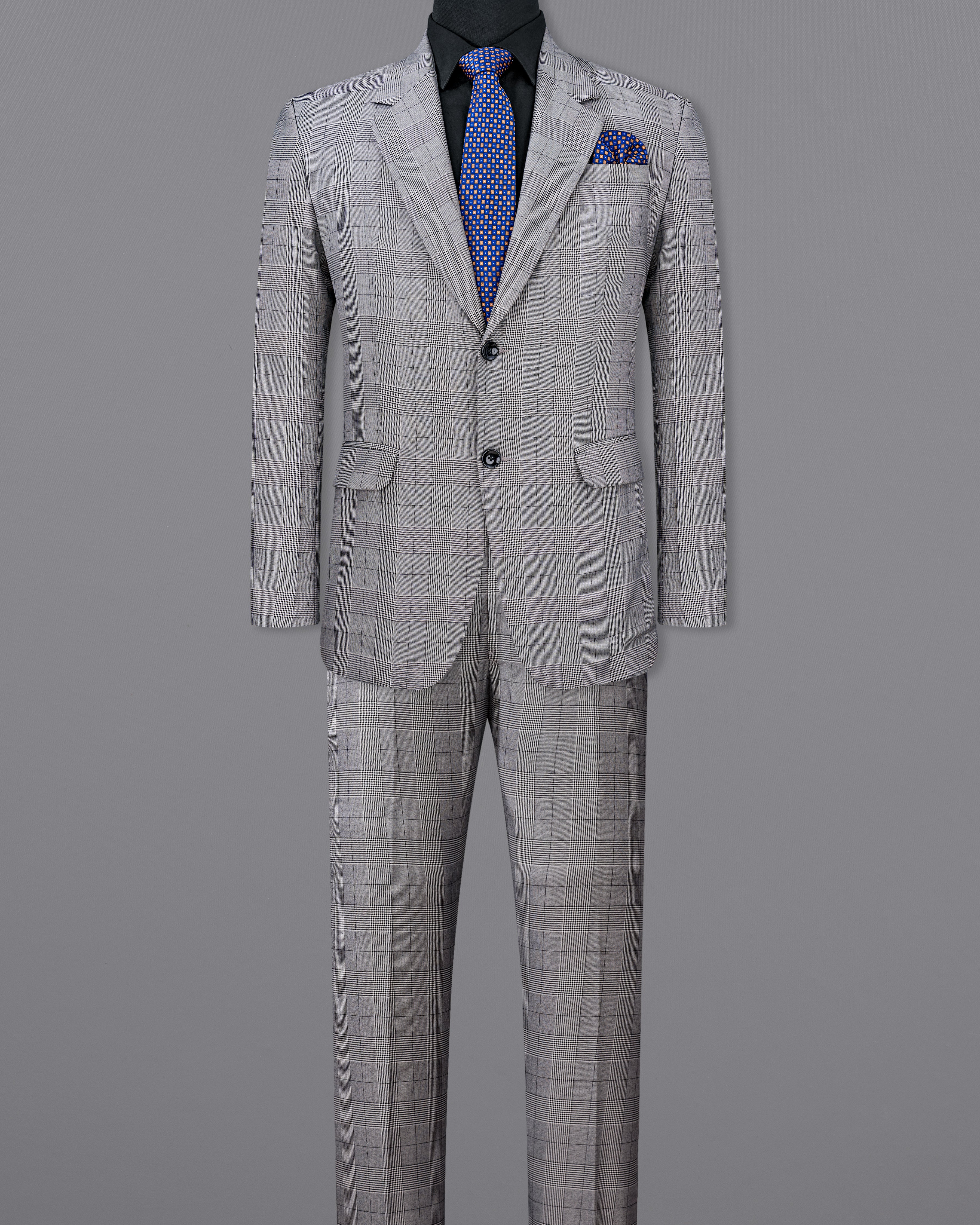 Storm Dust Gray Plaid Single Breasted Suit