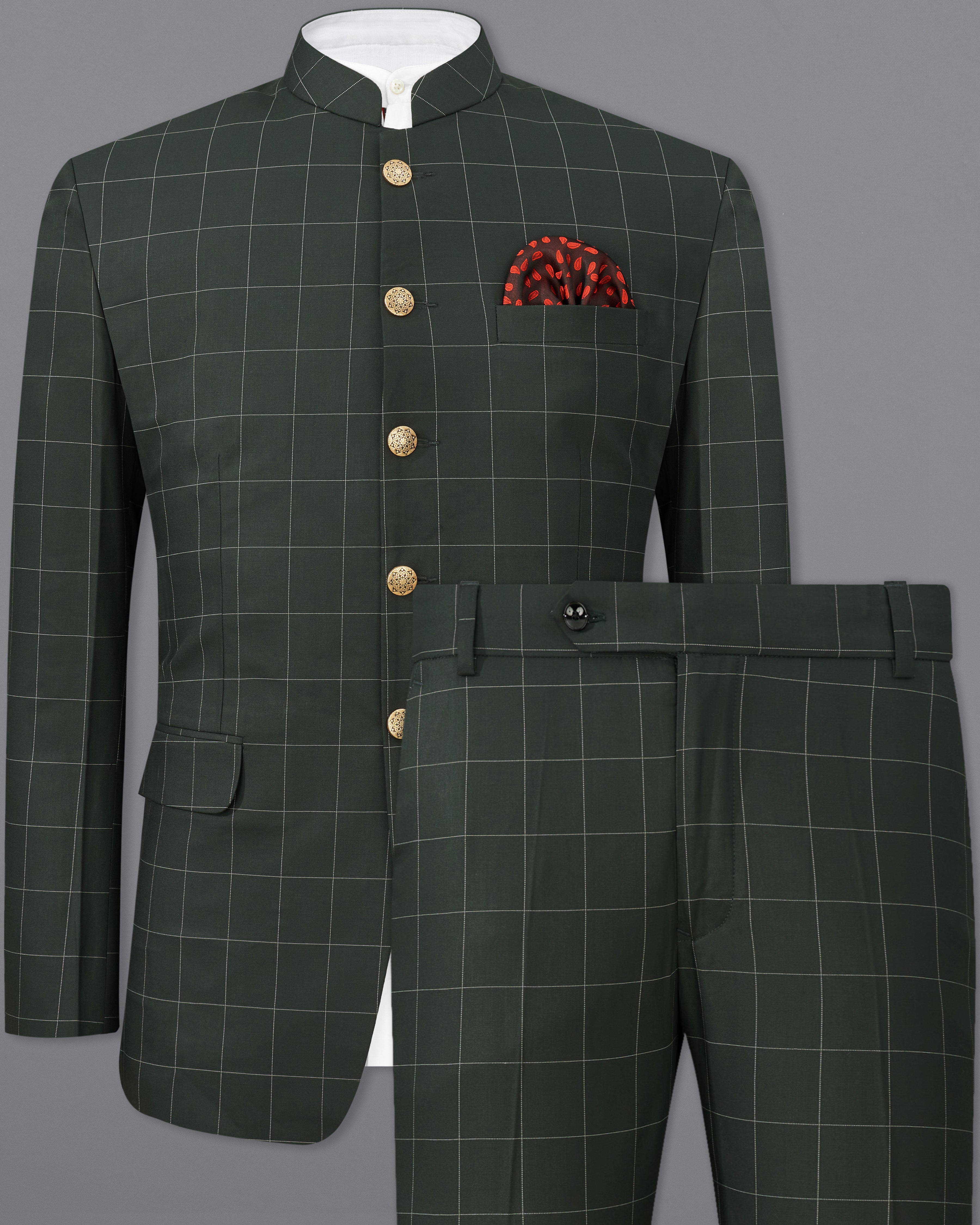 Mine Shaft Green Windowpane Bandhgala Suit