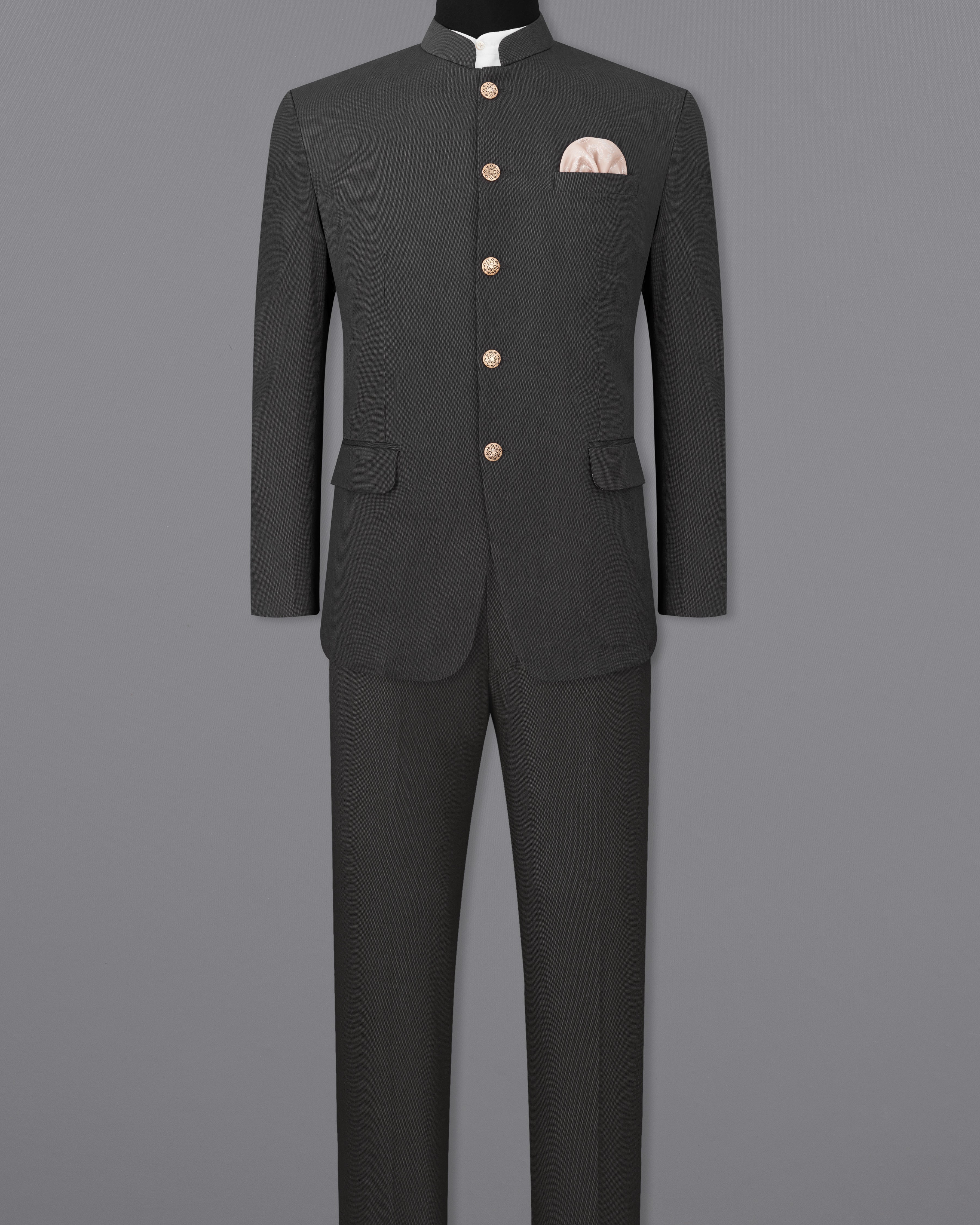 Charcoal Gray Premium Cotton Bandhgala Suit