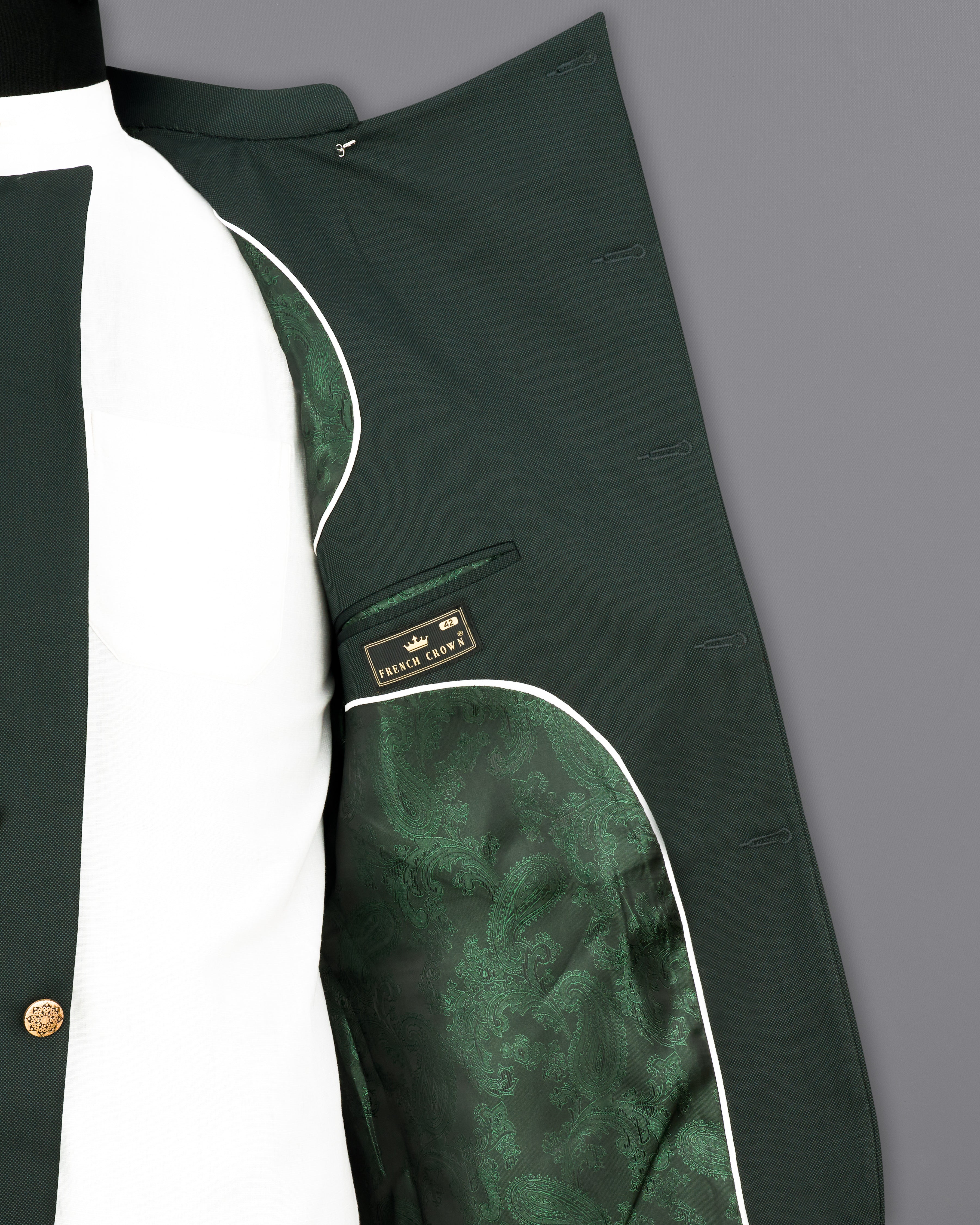 Heavy Metal Green Cross Placket Bandhgala Suit