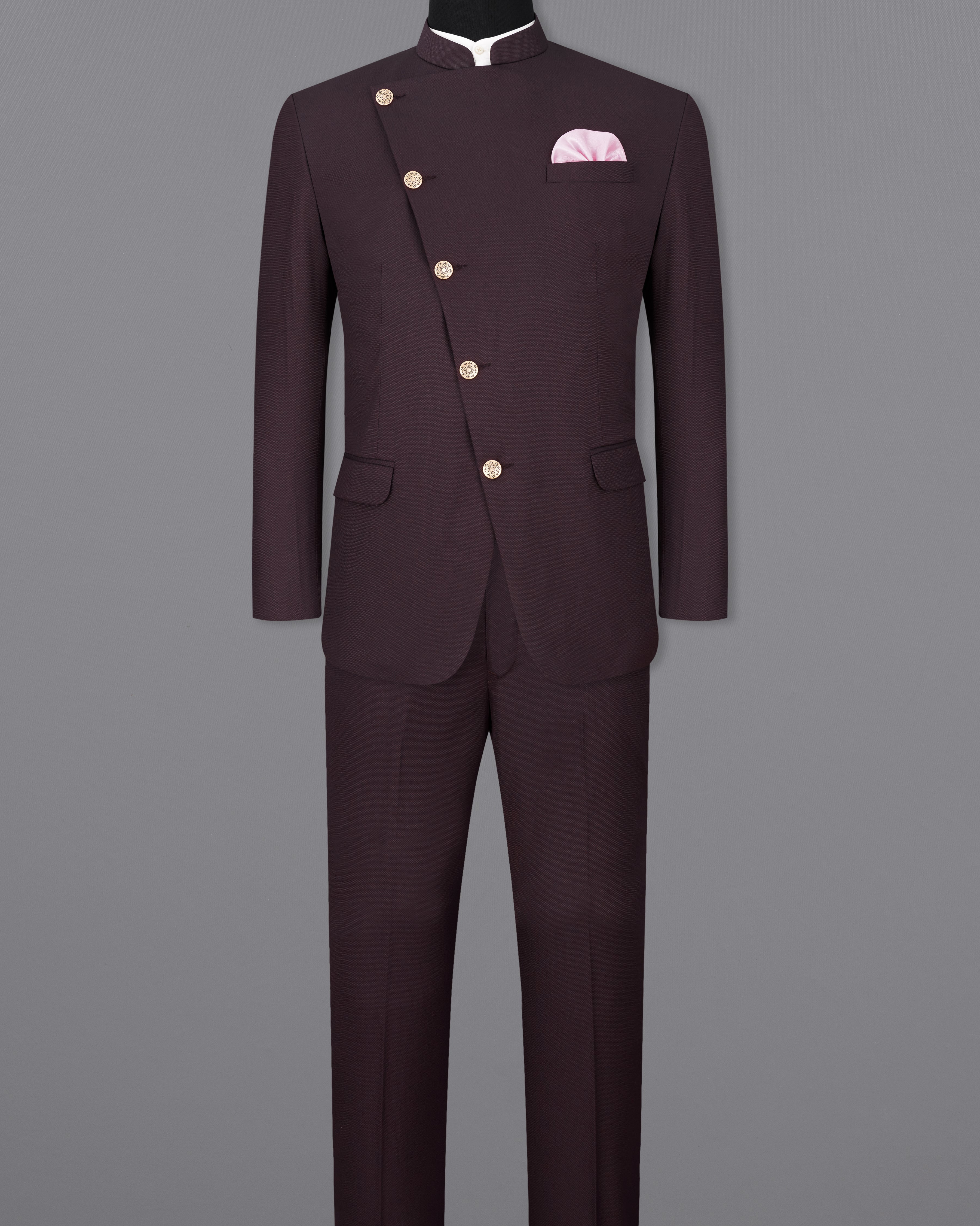 Aubergine Maroon Cross Buttoned Bandhgala Suit ST2291-CBG-36, ST2291-CBG-38, ST2291-CBG-40, ST2291-CBG-42, ST2291-CBG-44, ST2291-CBG-46, ST2291-CBG-48, ST2291-CBG-50, ST2291-CBG-52, ST2291-CBG-54, ST2291-CBG-56, ST2291-CBG-58, ST2291-CBG-60