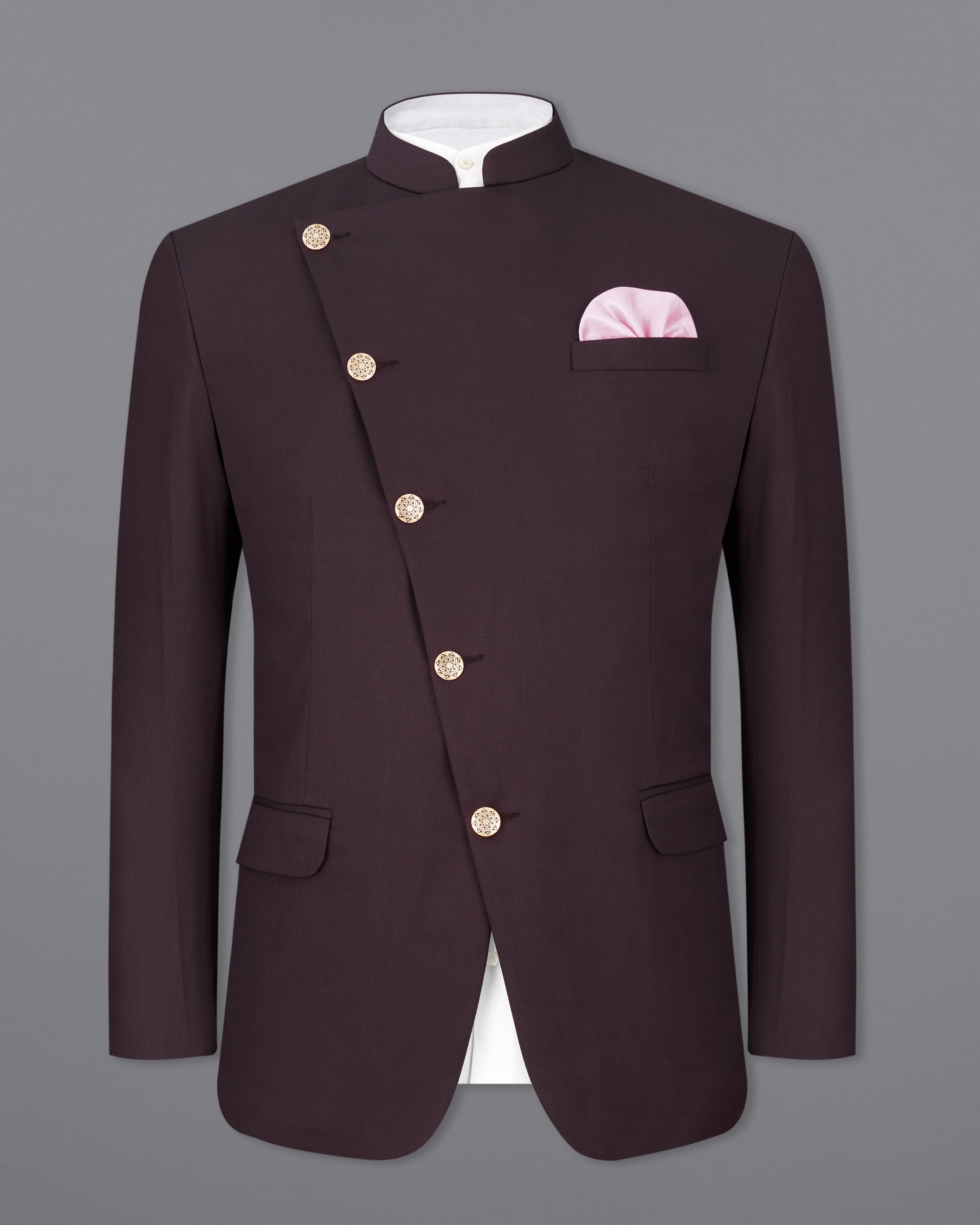 Aubergine Maroon Cross Buttoned Bandhgala Suit ST2291-CBG-36, ST2291-CBG-38, ST2291-CBG-40, ST2291-CBG-42, ST2291-CBG-44, ST2291-CBG-46, ST2291-CBG-48, ST2291-CBG-50, ST2291-CBG-52, ST2291-CBG-54, ST2291-CBG-56, ST2291-CBG-58, ST2291-CBG-60