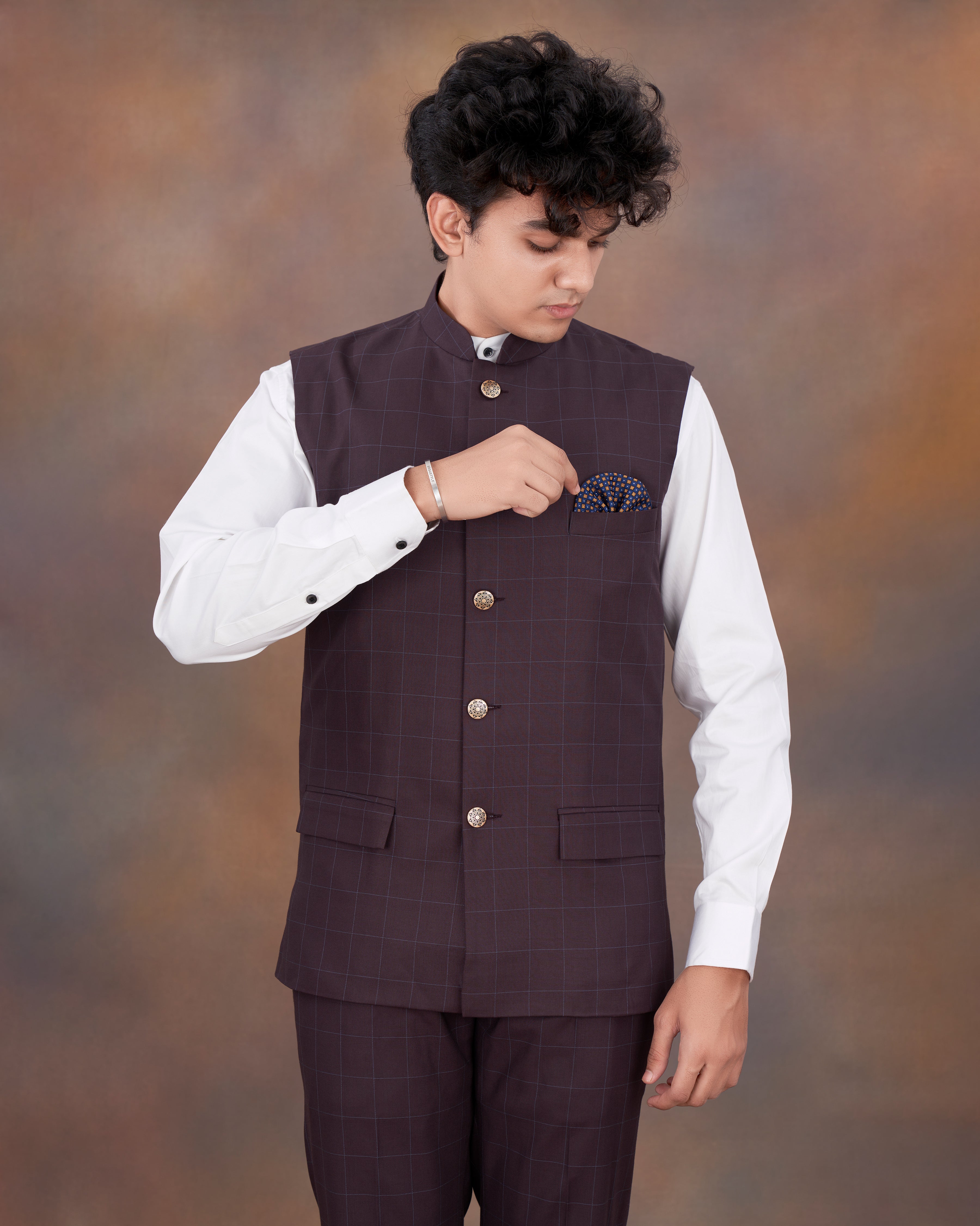 Thunder Maroon Windowpane Cross Buttoned Bandhgala Suit ST2332-CBG-36, ST2332-CBG-38, ST2332-CBG-40, ST2332-CBG-42, ST2332-CBG-44, ST2332-CBG-46, ST2332-CBG-48, ST2332-CBG-50, ST2332-CBG-52, ST2332-CBG-54, ST2332-CBG-56, ST2332-CBG-58, ST2332-CBG-60	