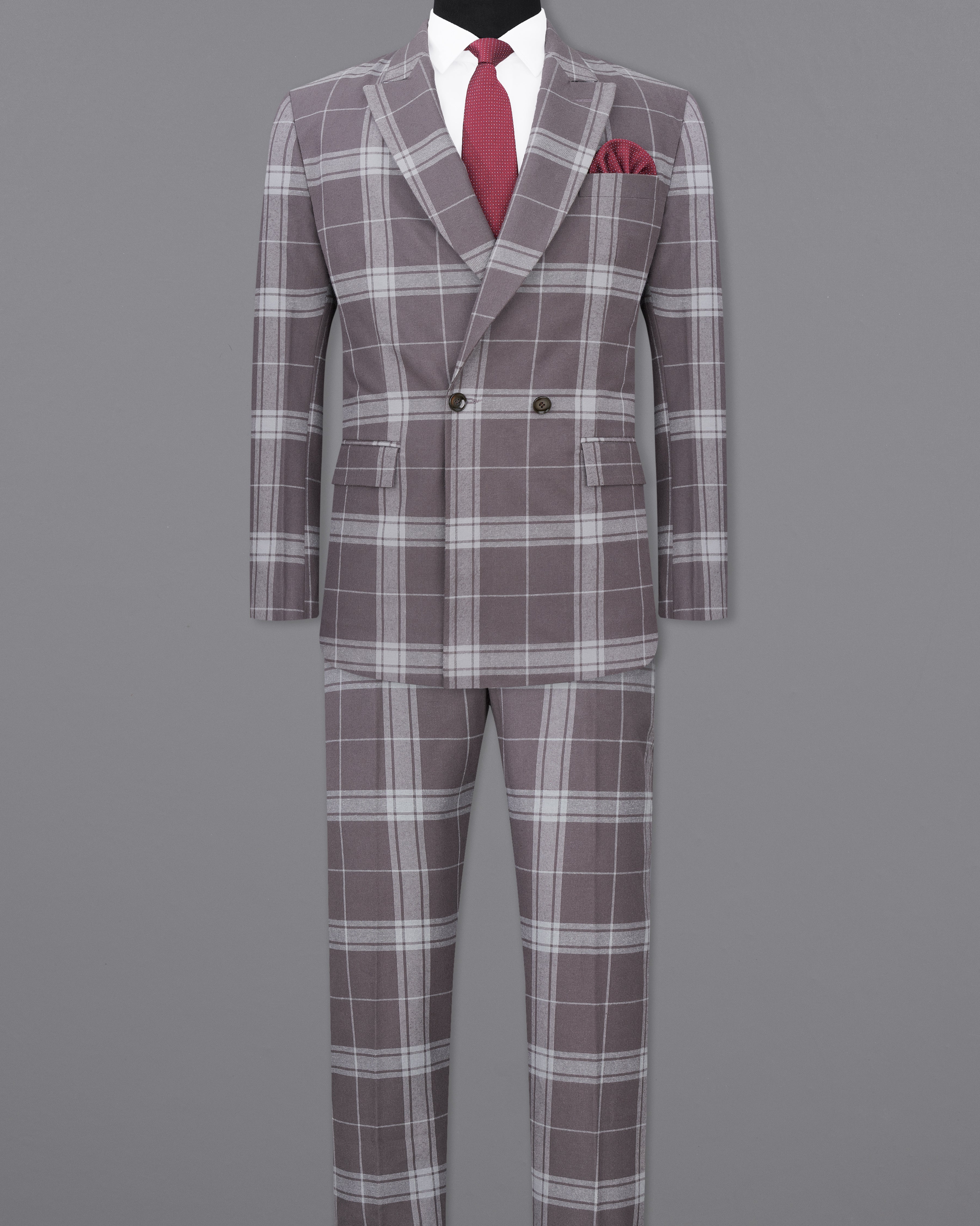 Tundora Brown with Star Dust Gray Plaid Premium Cotton Double Breasted Designer Suit ST2338-DB-2B-36, ST2338-DB-2B-38, ST2338-DB-2B-40, ST2338-DB-2B-42, ST2338-DB-2B-44, ST2338-DB-2B-46, ST2338-DB-2B-48, ST2338-DB-2B-50, ST2338-DB-2B-52, ST2338-DB-2B-54, ST2338-DB-2B-56, ST2338-DB-2B-58, ST2338-DB-2B-60	