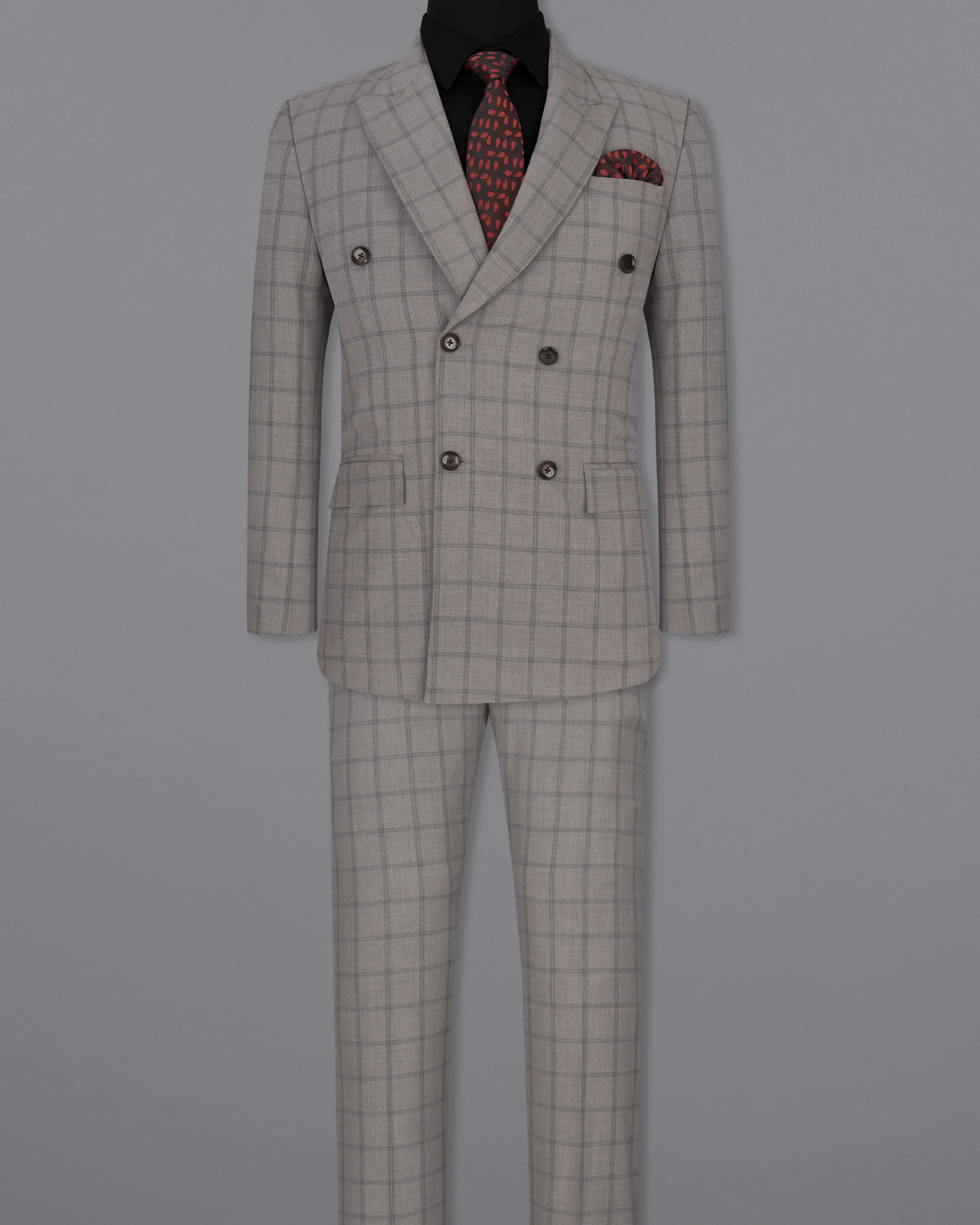 Concord Gray Checks-Plaid Premium Terry-Rayon Double-Breasted