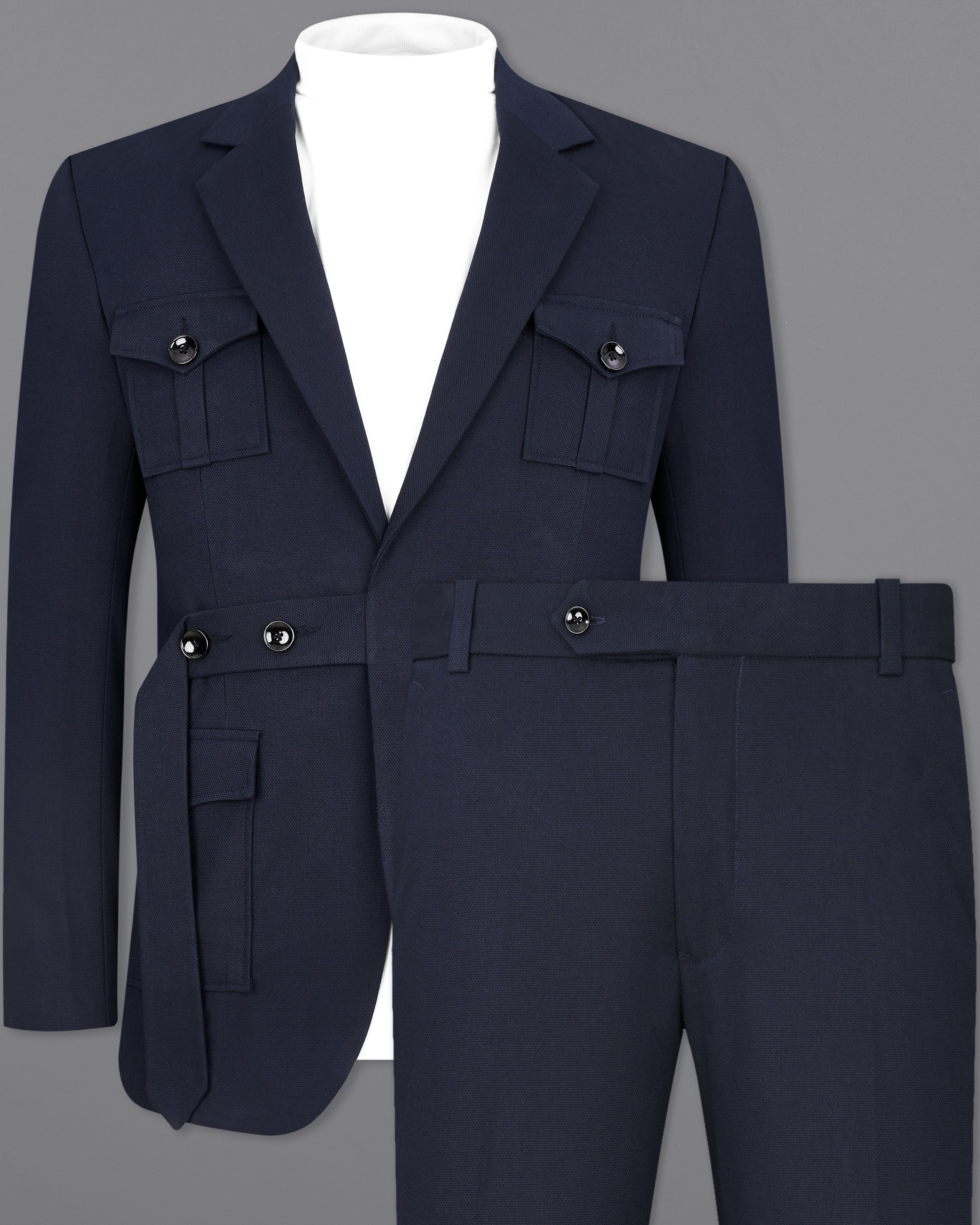 Thunder Navy Blue Premium Cotton Designer Suit with Functional Belt Fastening ST2368-D3-36, ST2368-D3-38, ST2368-D3-40, ST2368-D3-42, ST2368-D3-44, ST2368-D3-46, ST2368-D3-48, ST2368-D3-50, ST2368-D3-52, ST2368-D3-54, ST2368-D3-56, ST2368-D3-58, ST2368-D3-60