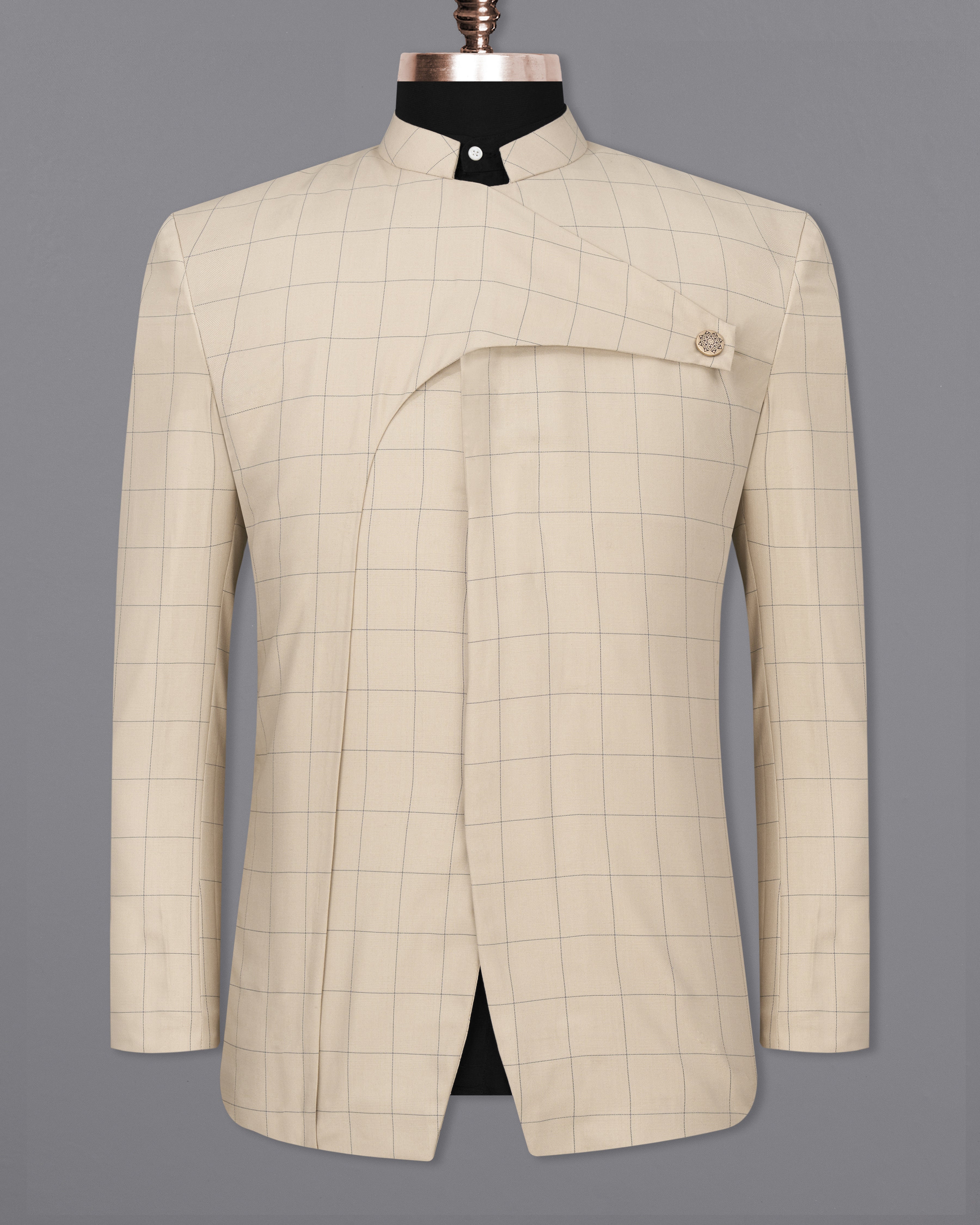 Hampton Cream Windowpane Bandhgala Designer Suit ST2382-D238-36, ST2382-D238-38, ST2382-D238-40, ST2382-D238-42, ST2382-D238-44, ST2382-D238-46, ST2382-D238-48, ST2382-D238-50, ST2382-D238-52, ST2382-D238-54, ST2382-D238-56, ST2382-D238-58, ST2382-D238-60