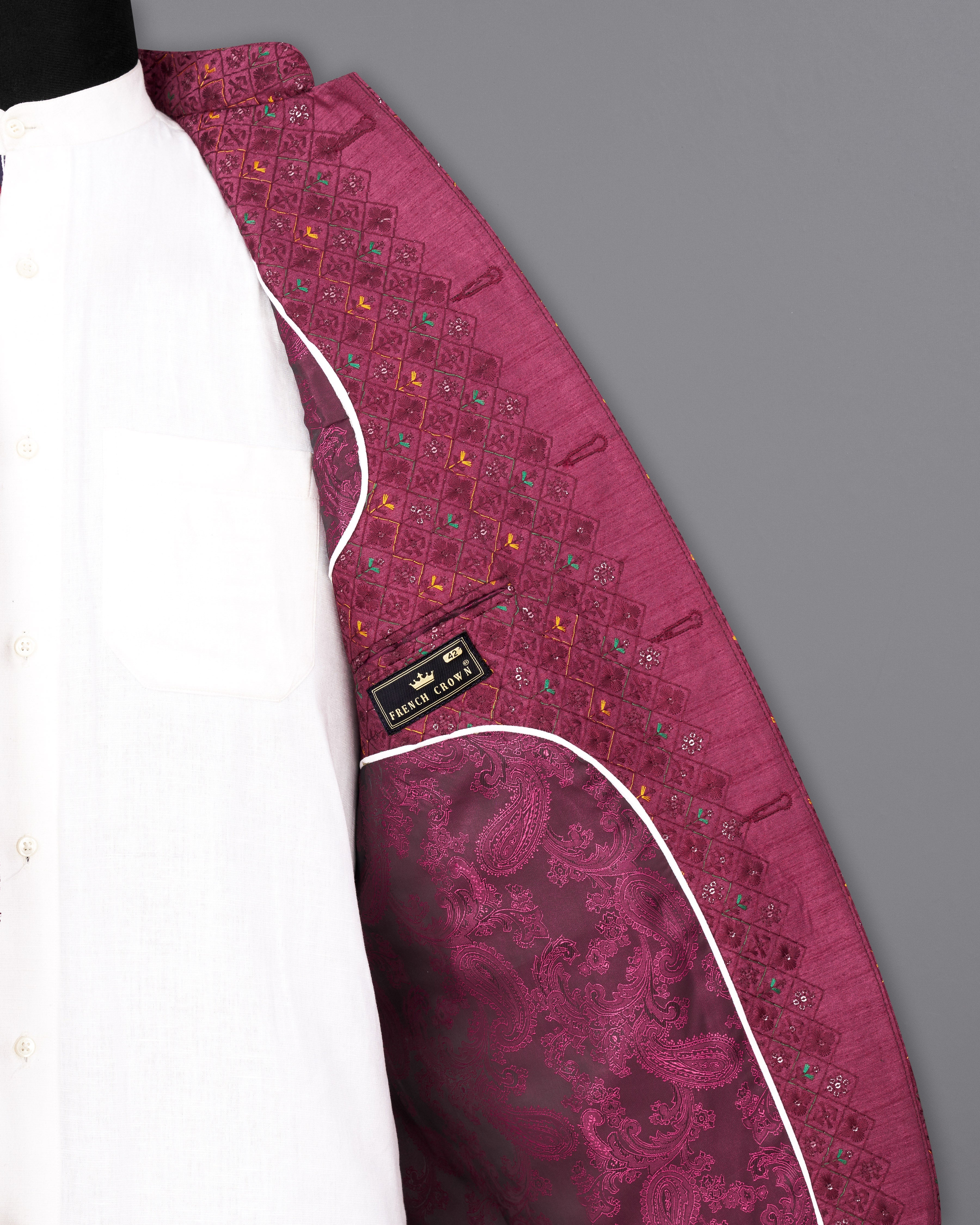 French Gray Textured Premium Cotton Bandhgala/Jodhpuri Suits for Men.