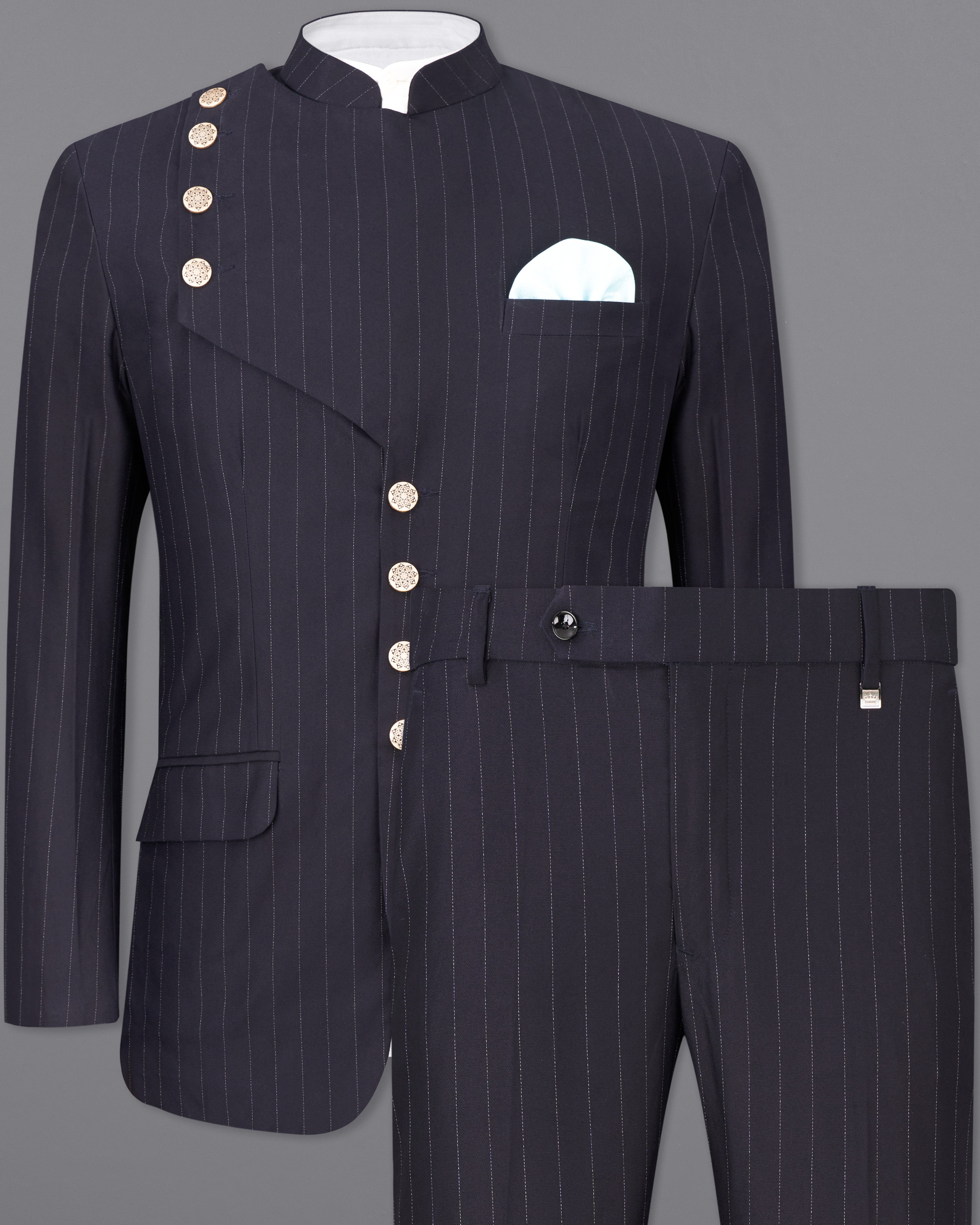 Thunder Black Striped Premium Cotton Bandhgala Suit