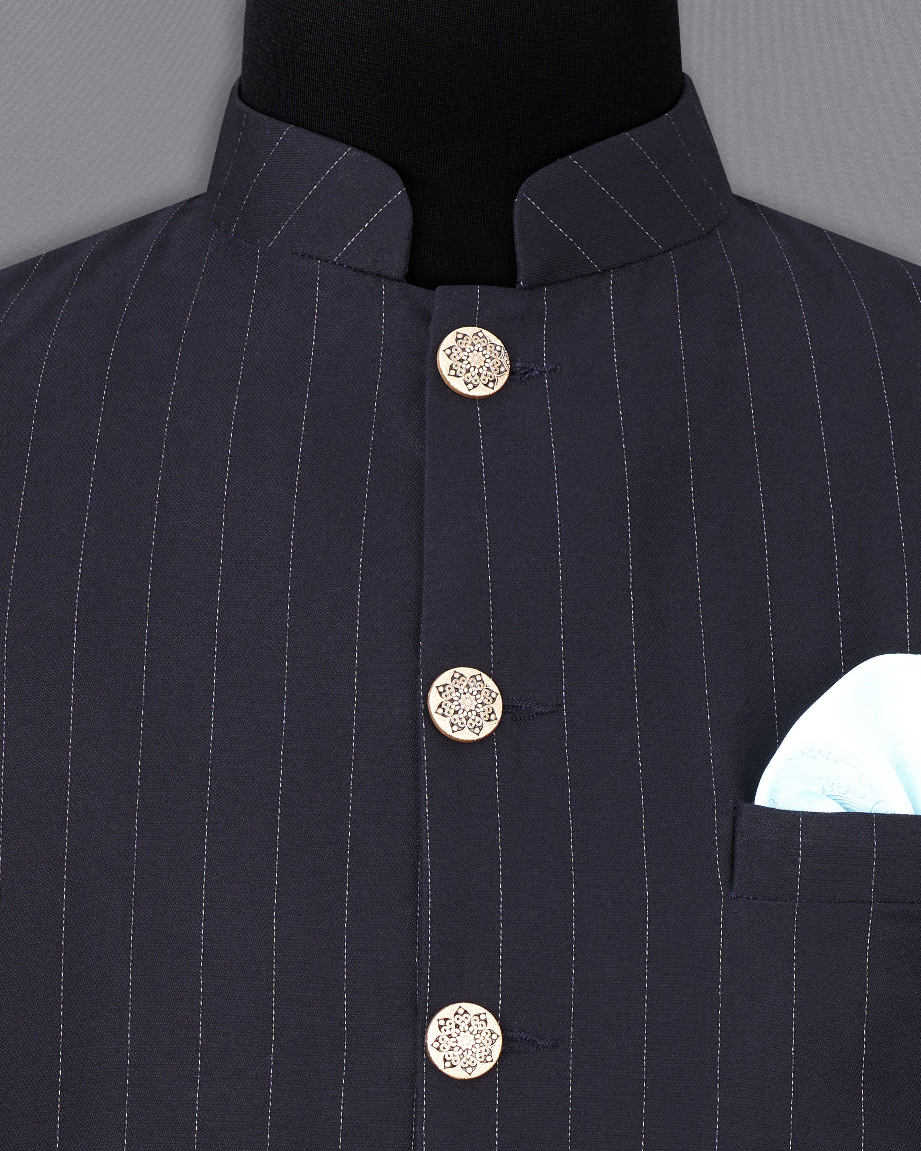 Thunder Black Striped Premium Cotton Bandhgala Suit