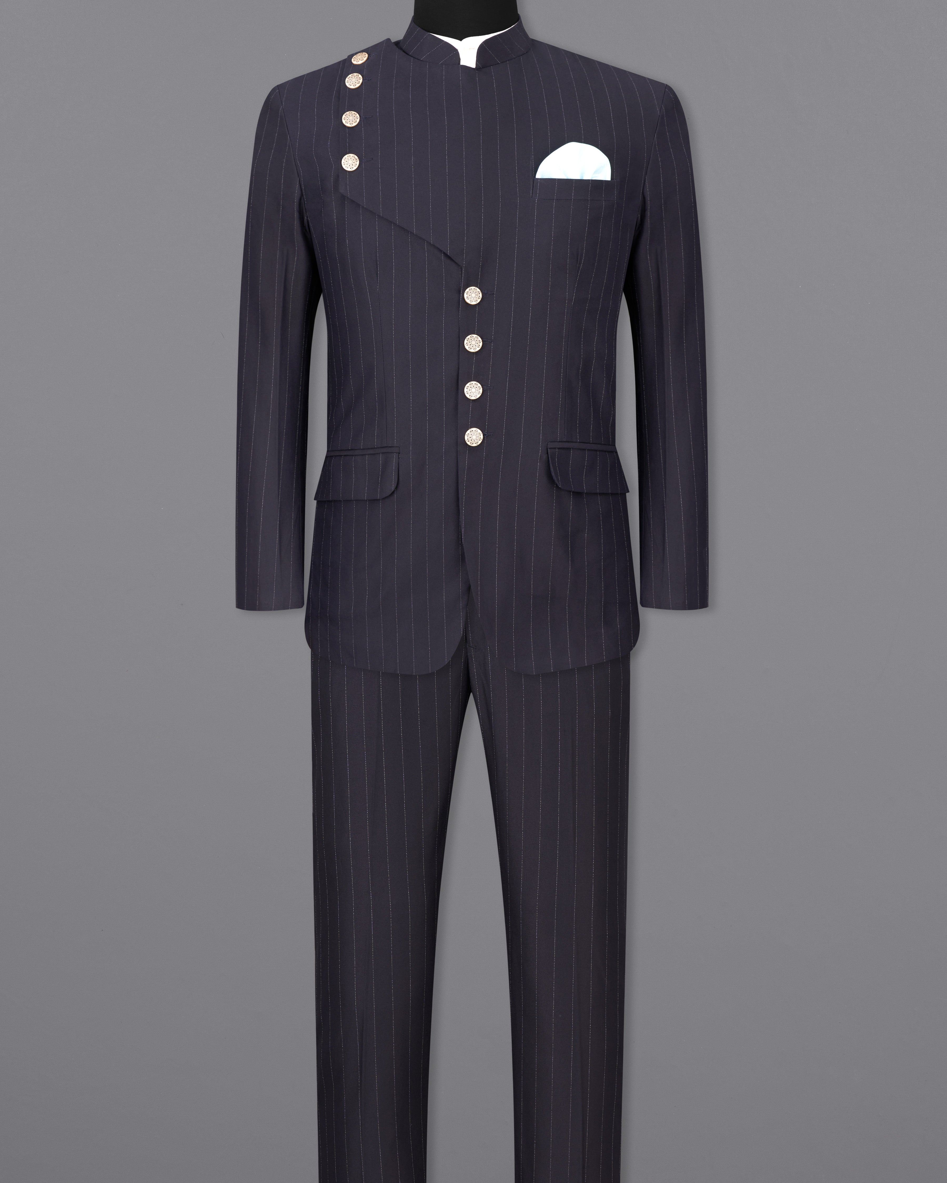 Thunder Black Striped Premium Cotton Bandhgala Suit