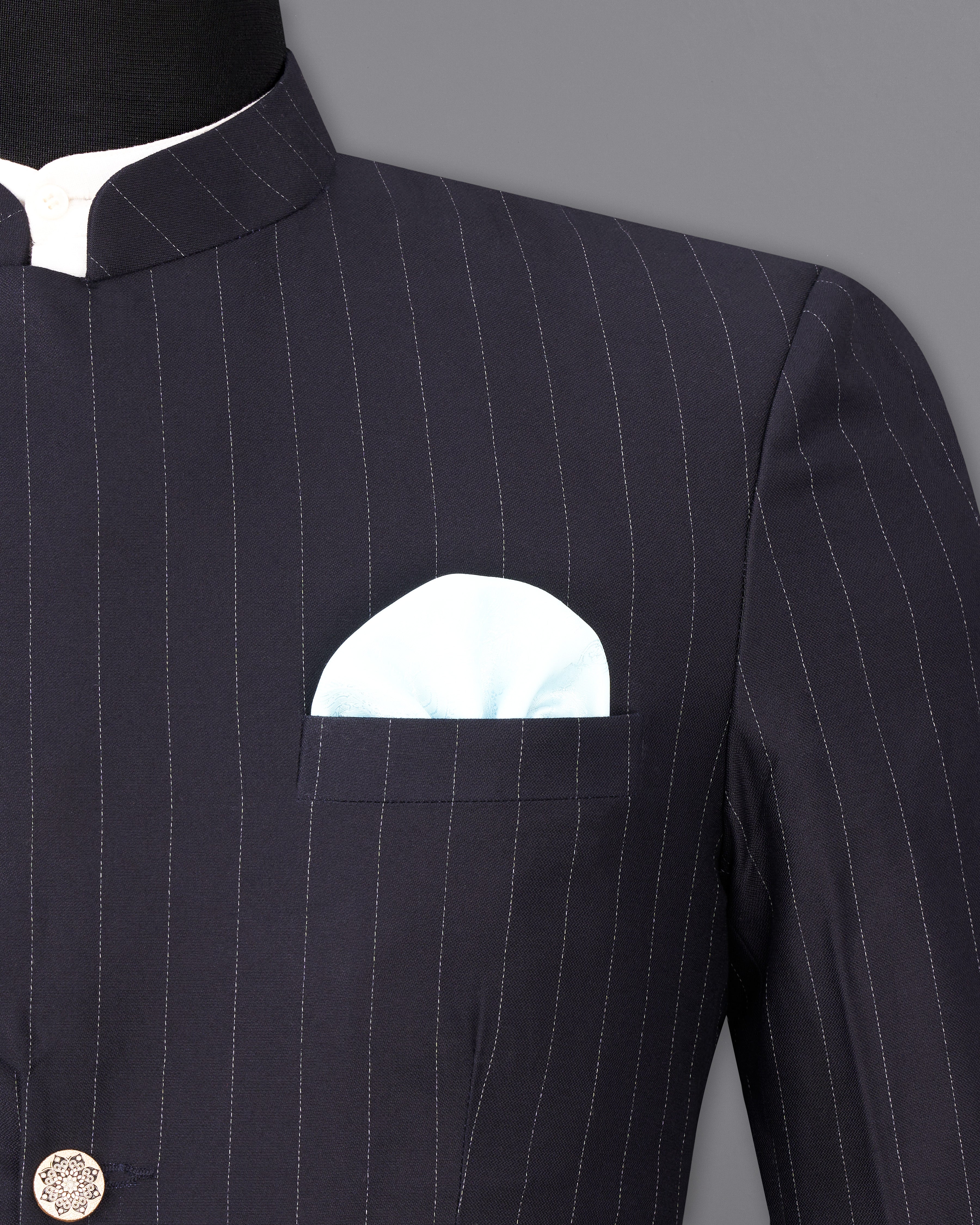 Thunder Black Striped Premium Cotton Bandhgala Suit