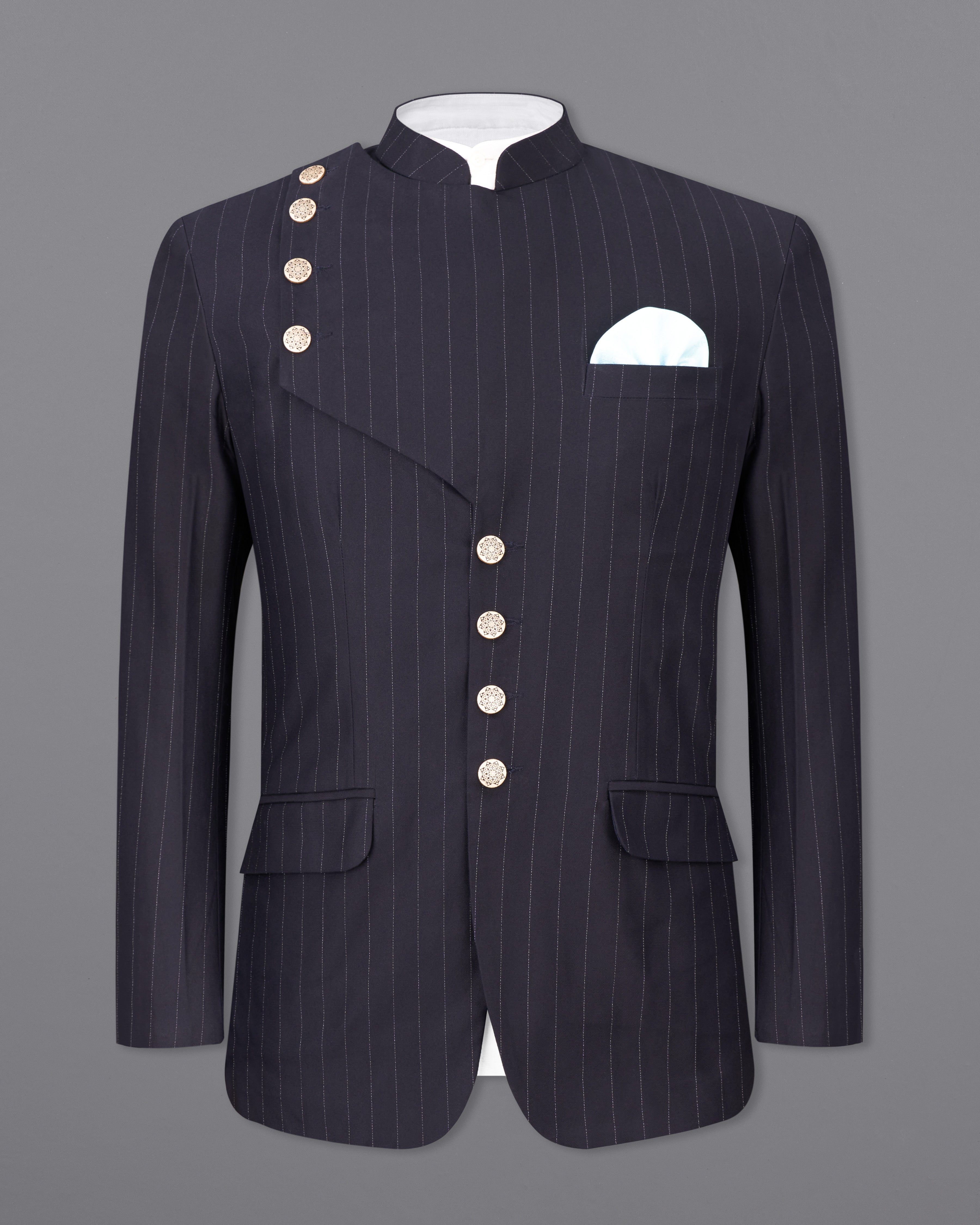 Thunder Black Striped Premium Cotton Bandhgala Suit