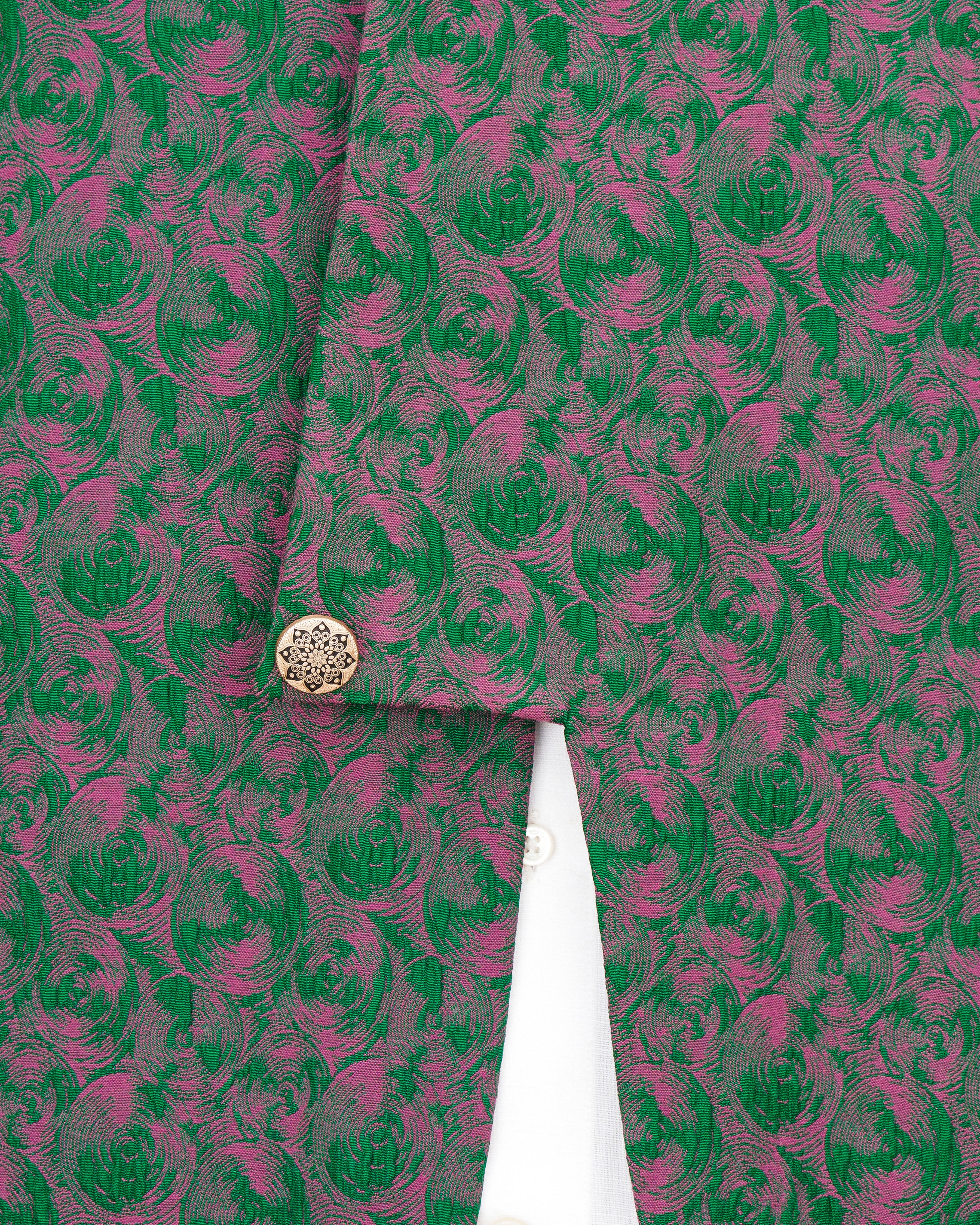 Dartmouth Green with Mulberry Pink Ditsy Textured Bandhgala Designer Suit