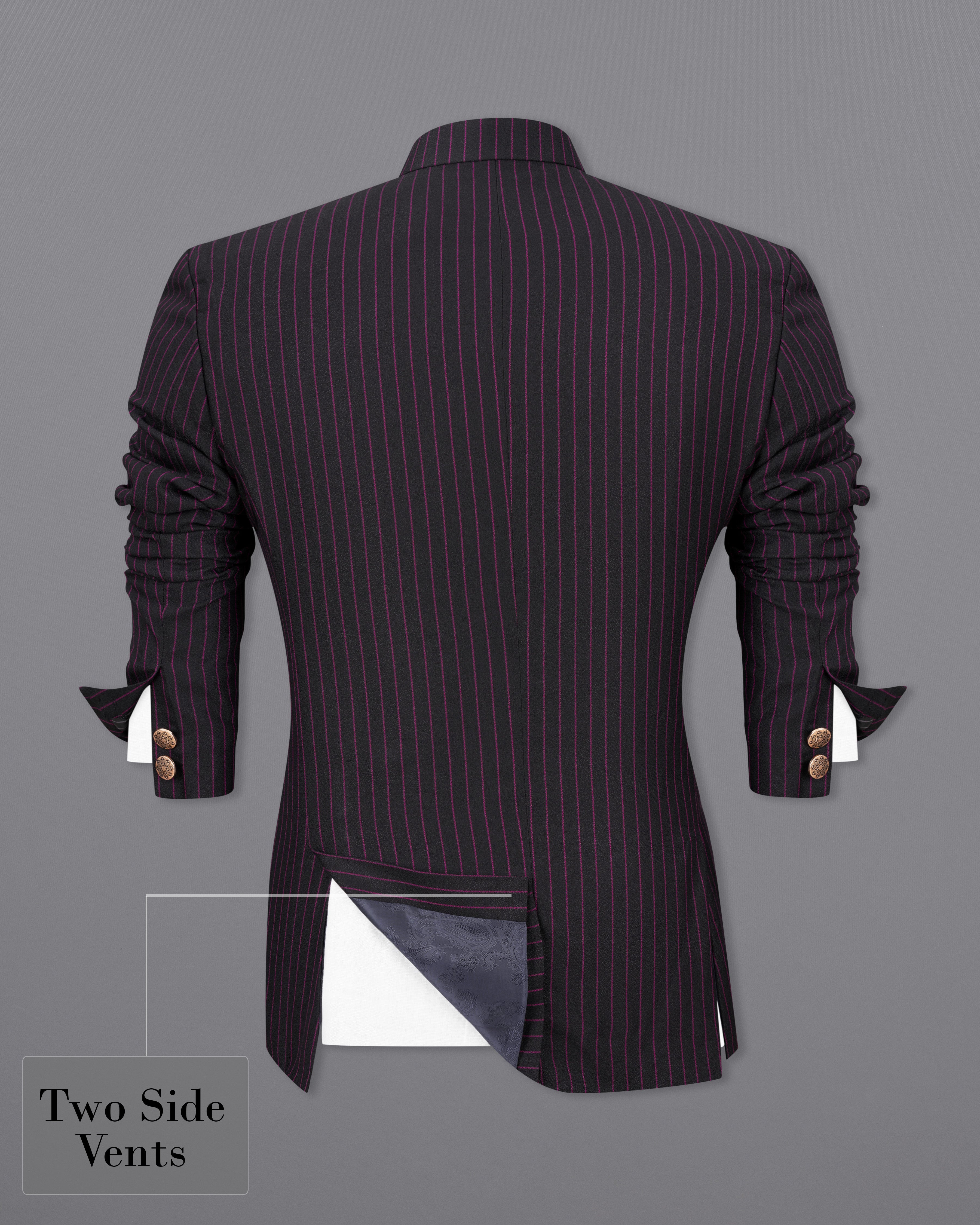 Zeus Black with Dark Mauve Pink Stripes Premium Terry-Rayon