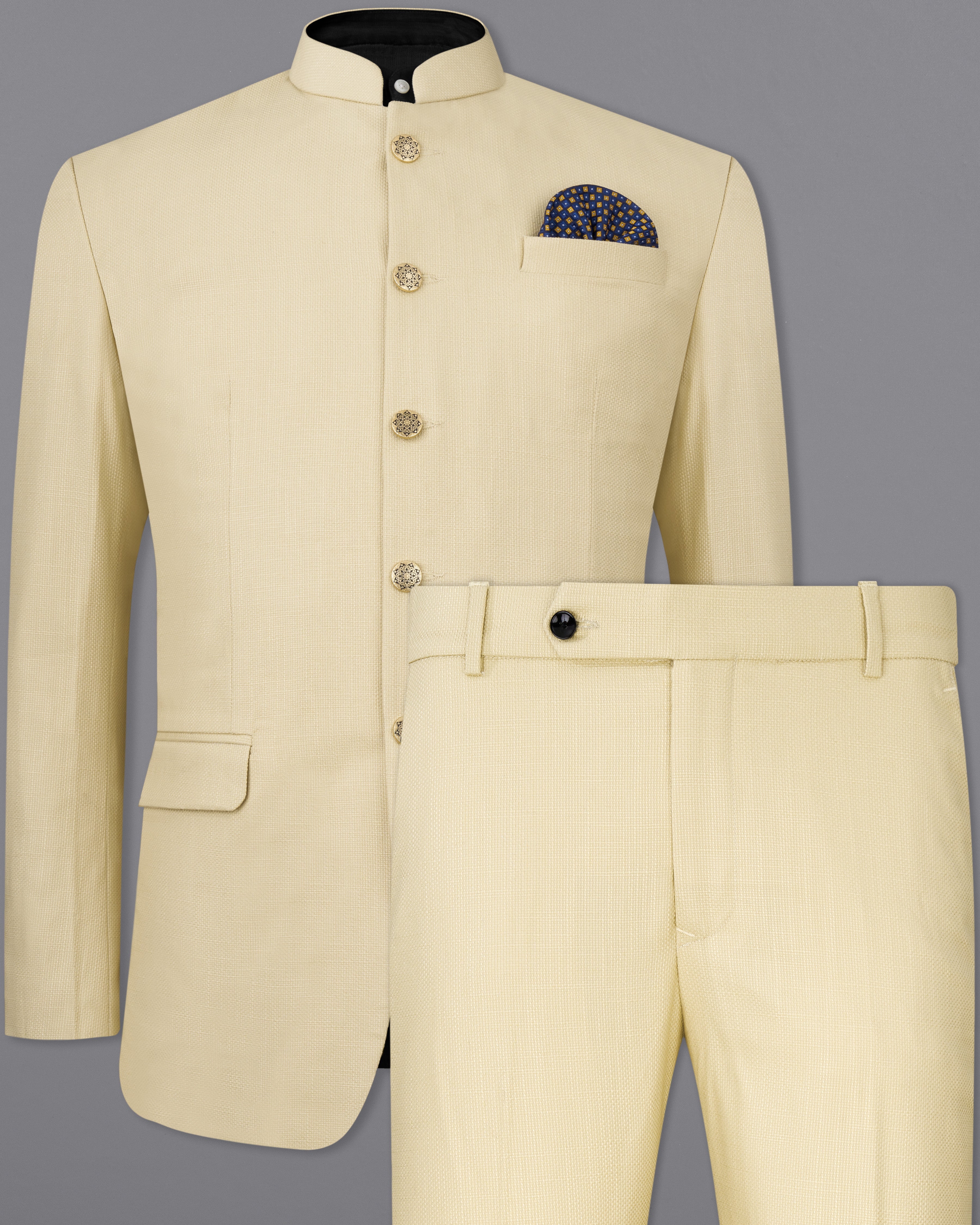 Hampton Beige Premium Cotton Bandhgala Suit ST2481-BG-36, ST2481-BG-38, ST2481-BG-40, ST2481-BG-42, ST2481-BG-44, ST2481-BG-46, ST2481-BG-48, ST2481-BG-50, ST2481-BG-52, ST2481-BG-54, ST2481-BG-56, ST2481-BG-58, ST2481-BG-60