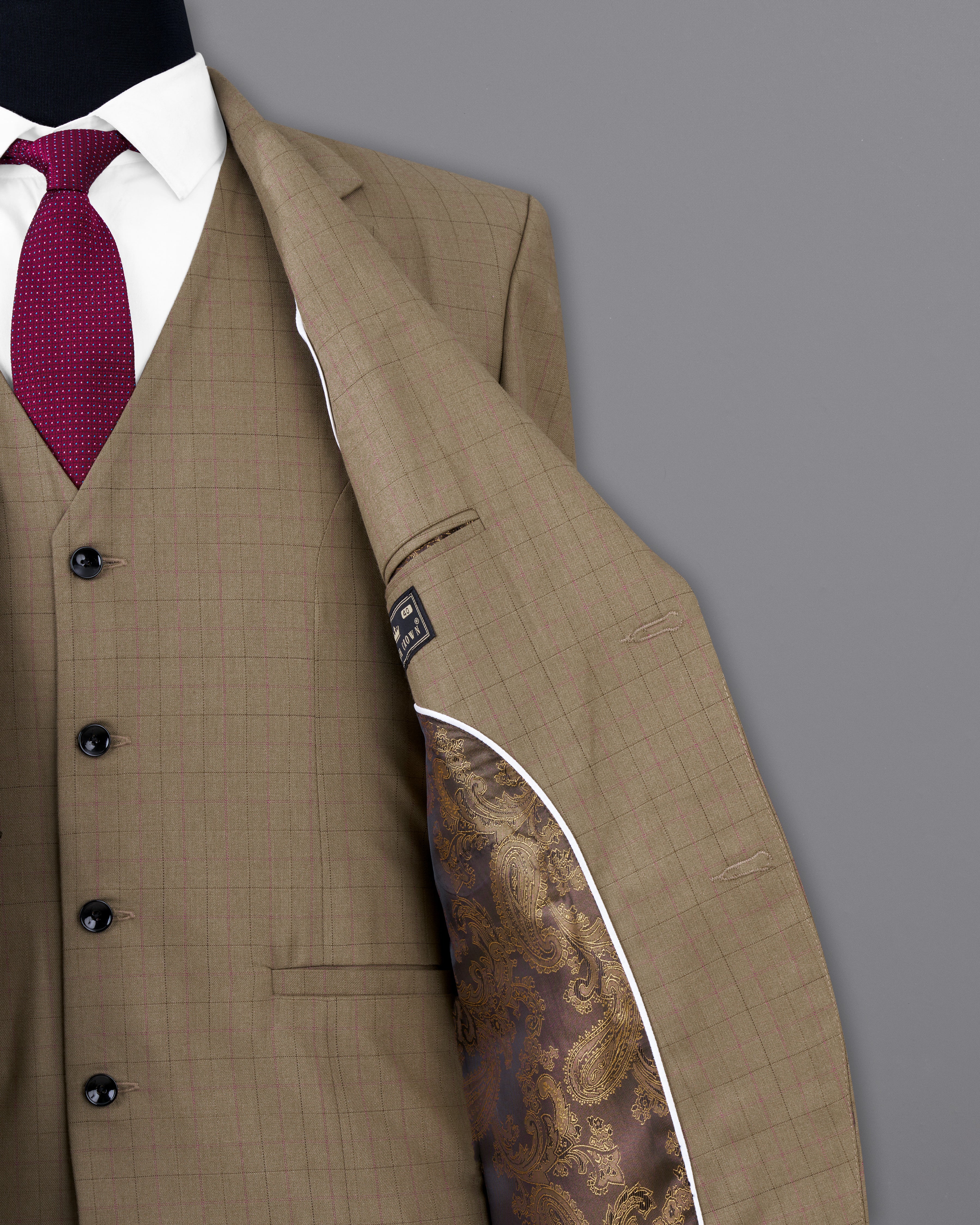 Dark Taupe Brown Plaid Single Breasted Suit ST2482-SB-36, ST2482-SB-38, ST2482-SB-40, ST2482-SB-42, ST2482-SB-44, ST2482-SB-46, ST2482-SB-48, ST2482-SB-50, ST2482-SB-52, ST2482-SB-54, ST2482-SB-56, ST2482-SB-58, ST2482-SB-60