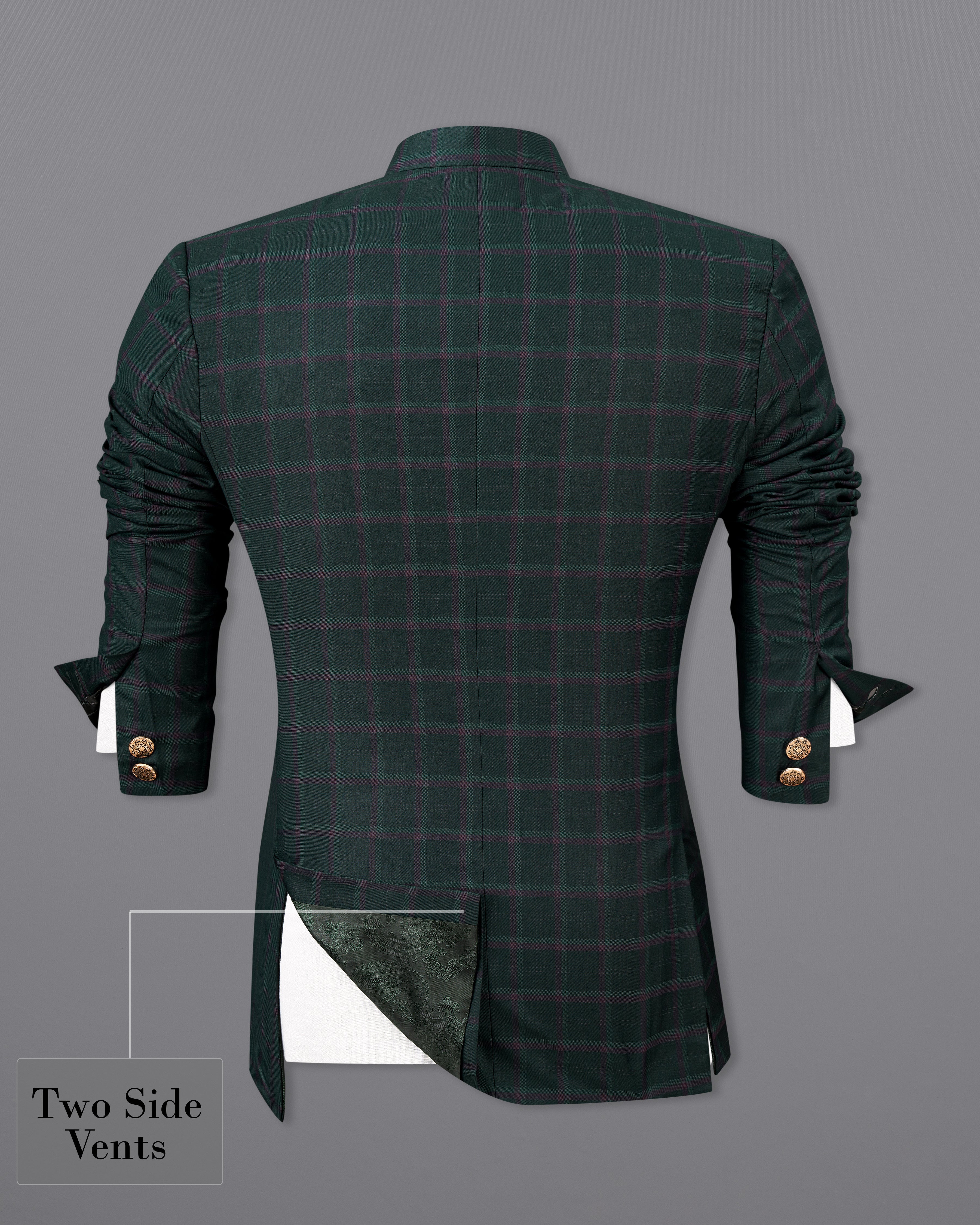 Timber Green Plaid Cross-Buttoned Bandhgala Suit ST2484-CBG-36, ST2484-CBG-38, ST2484-CBG-40, ST2484-CBG-42, ST2484-CBG-44, ST2484-CBG-46, ST2484-CBG-48, ST2484-CBG-50, ST2484-CBG-52, ST2484-CBG-54, ST2484-CBG-56, ST2484-CBG-58, ST2484-CBG-60