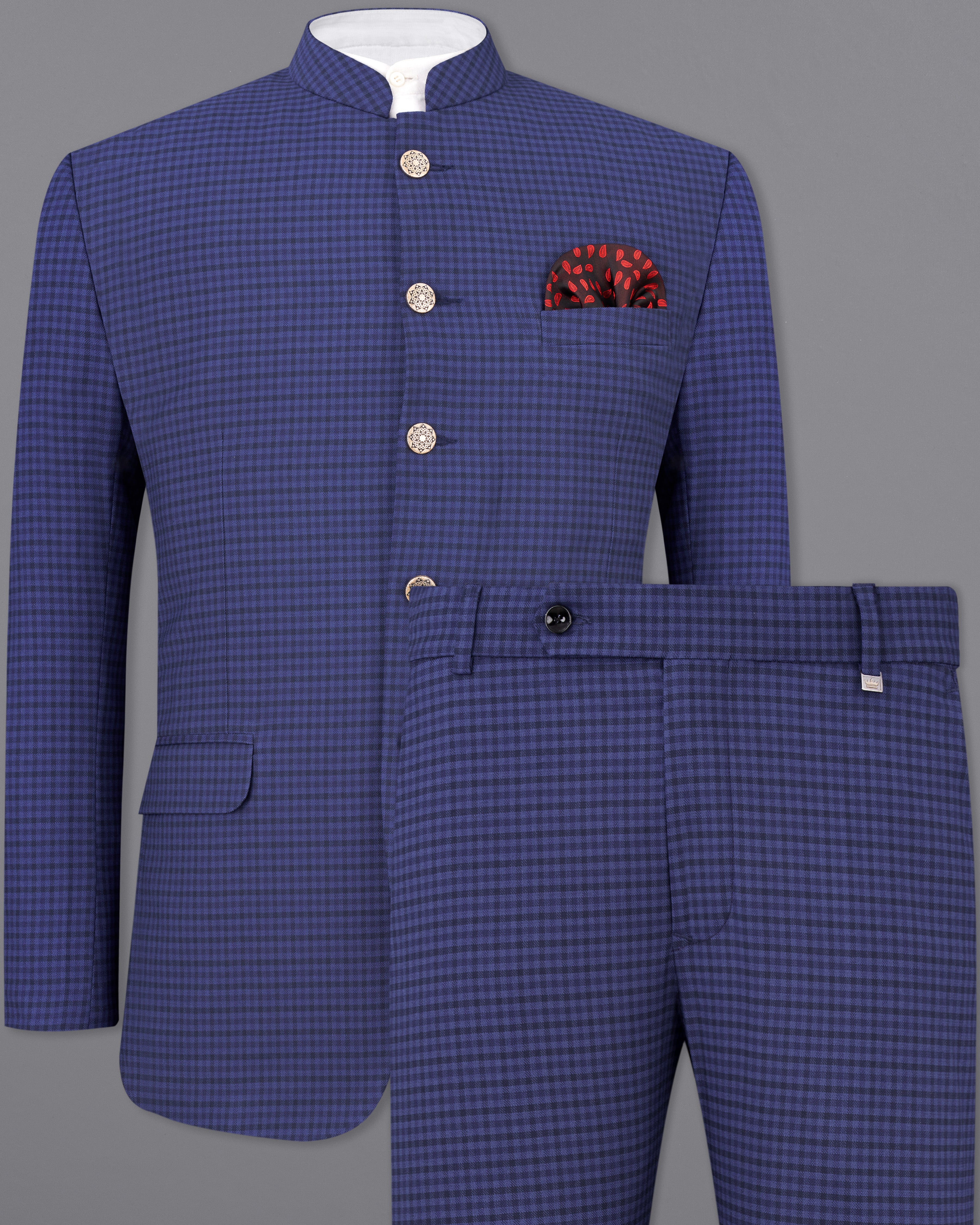 Victoria Blue Gingham Checkered Bandhgala Suit ST2496-BG-36, ST2496-BG-38, ST2496-BG-40, ST2496-BG-42, ST2496-BG-44, ST2496-BG-46, ST2496-BG-48, ST2496-BG-50, ST2496-BG-52, ST2496-BG-54, ST2496-BG-56, ST2496-BG-58, ST2496-BG-60