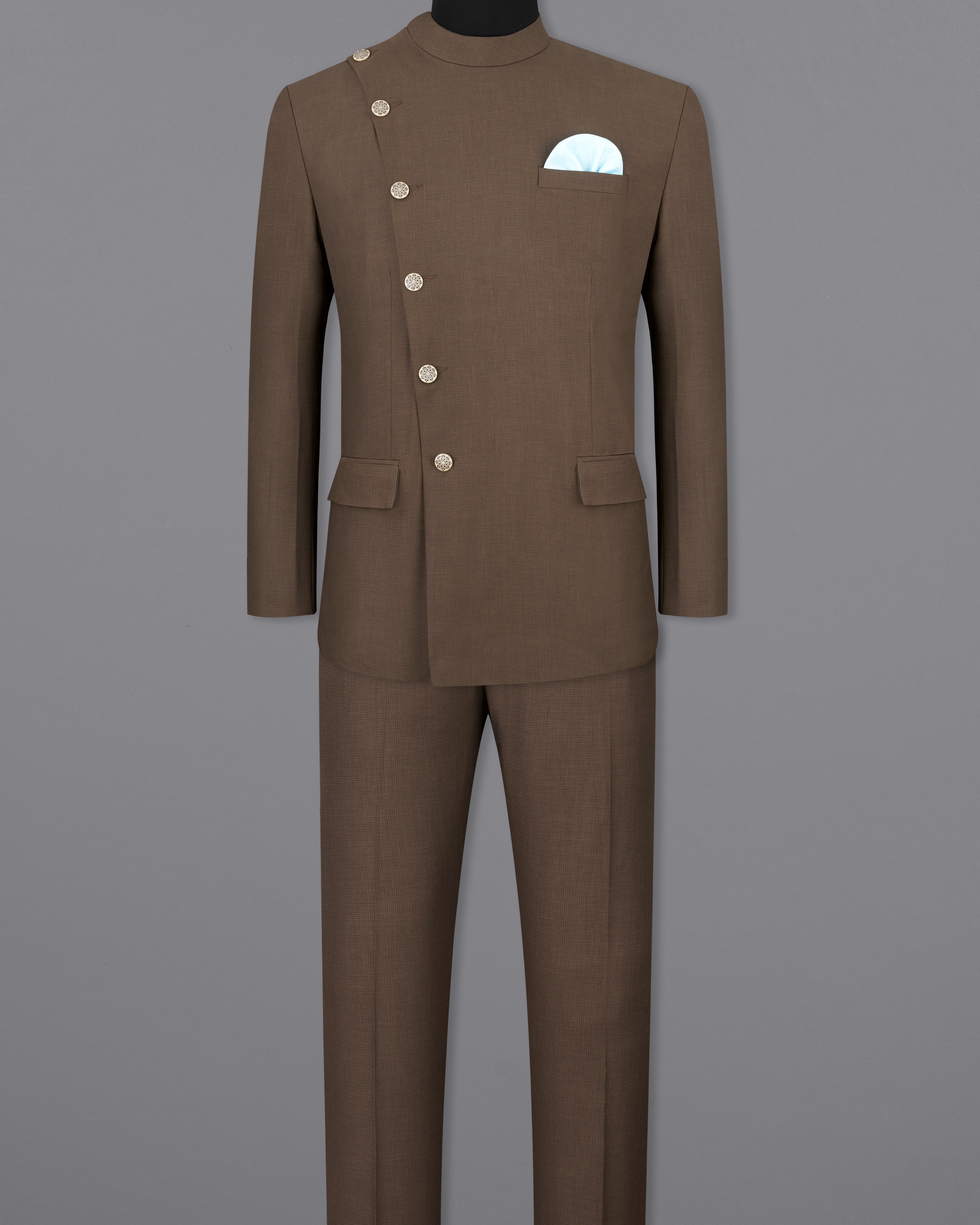 Judge Brown Cross Buttoned Bandhgala Suit ST2534-CBG2-36, ST2534-CBG2-38, ST2534-CBG2-40, ST2534-CBG2-42, ST2534-CBG2-44, ST2534-CBG2-46, ST2534-CBG2-48, ST2534-CBG2-50, ST2534-CBG2-53, ST2534-CBG2-54, ST2534-CBG2-56, ST2534-CBG2-58, ST2534-CBG2-60