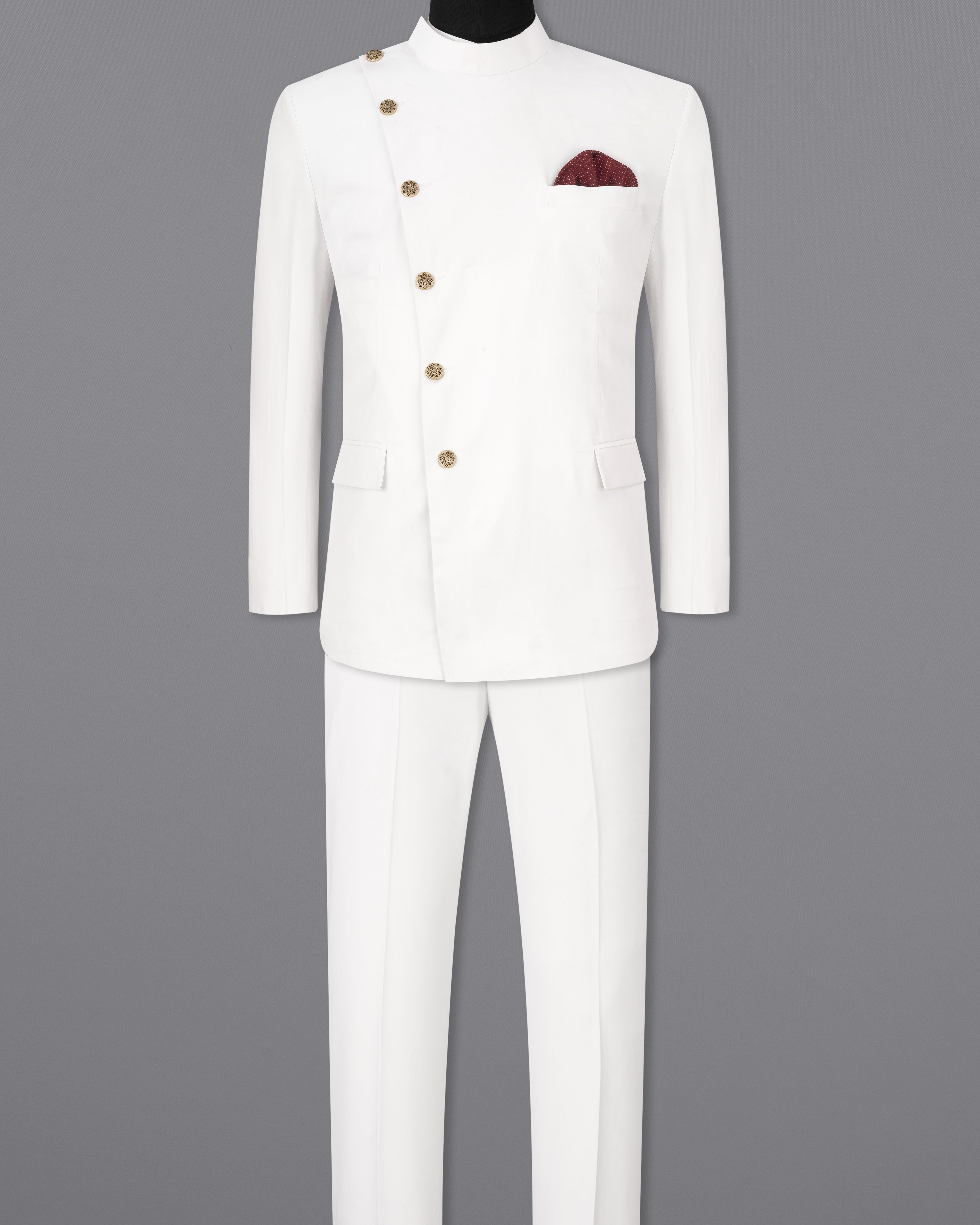 Bright White Cross Buttoned Bandhgala Suit ST2546-CBG2-36, ST2546-CBG2-38, ST2546-CBG2-40, ST2546-CBG2-42, ST2546-CBG2-44, ST2546-CBG2-46, ST2546-CBG2-48, ST2546-CBG2-50, ST2546-CBG2-54, ST2546-CBG2-54, ST2546-CBG2-56, ST2546-CBG2-58, ST2546-CBG2-60