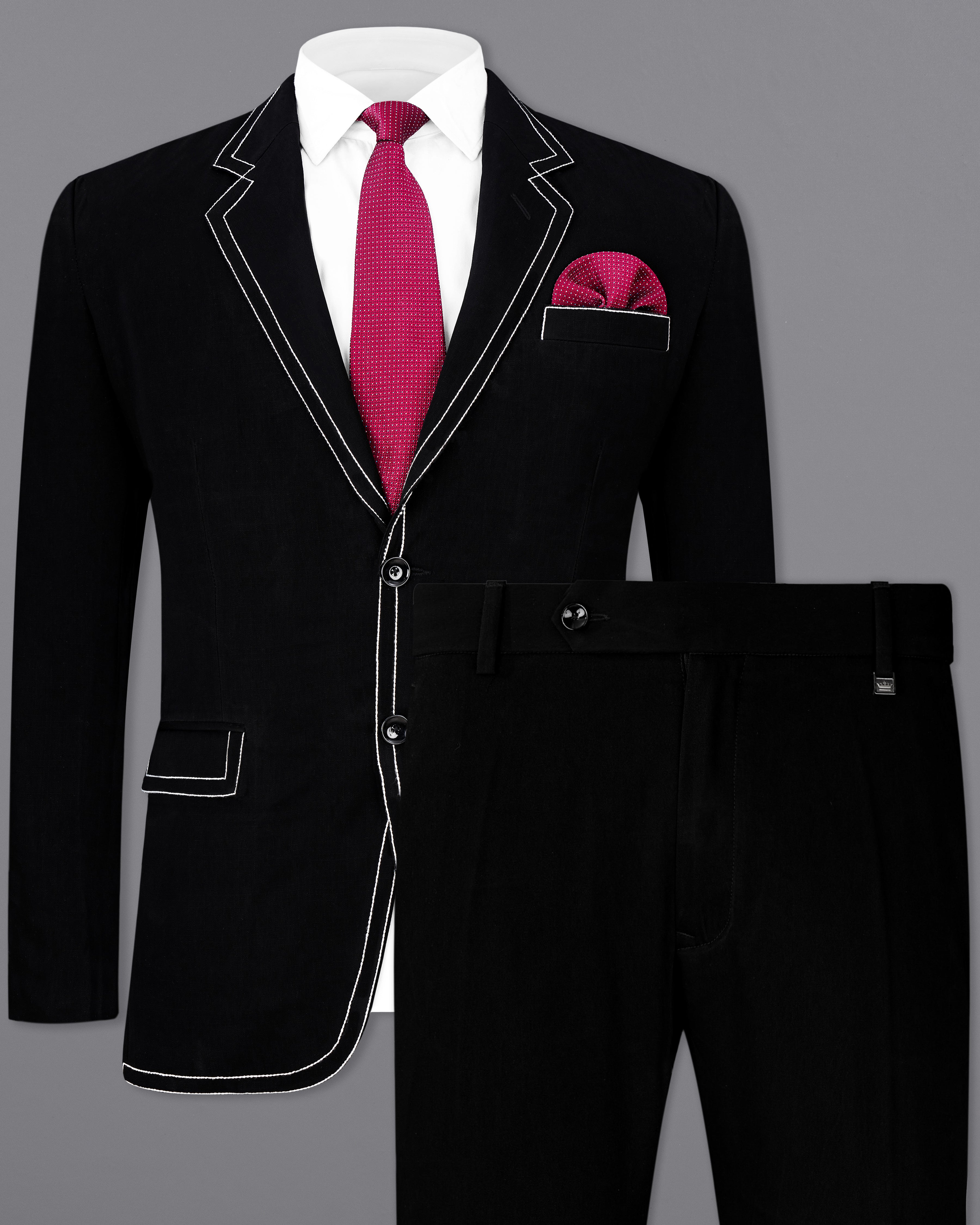 Korean Black ( The Best Black We Have ) with White Threadwork Designer Suit