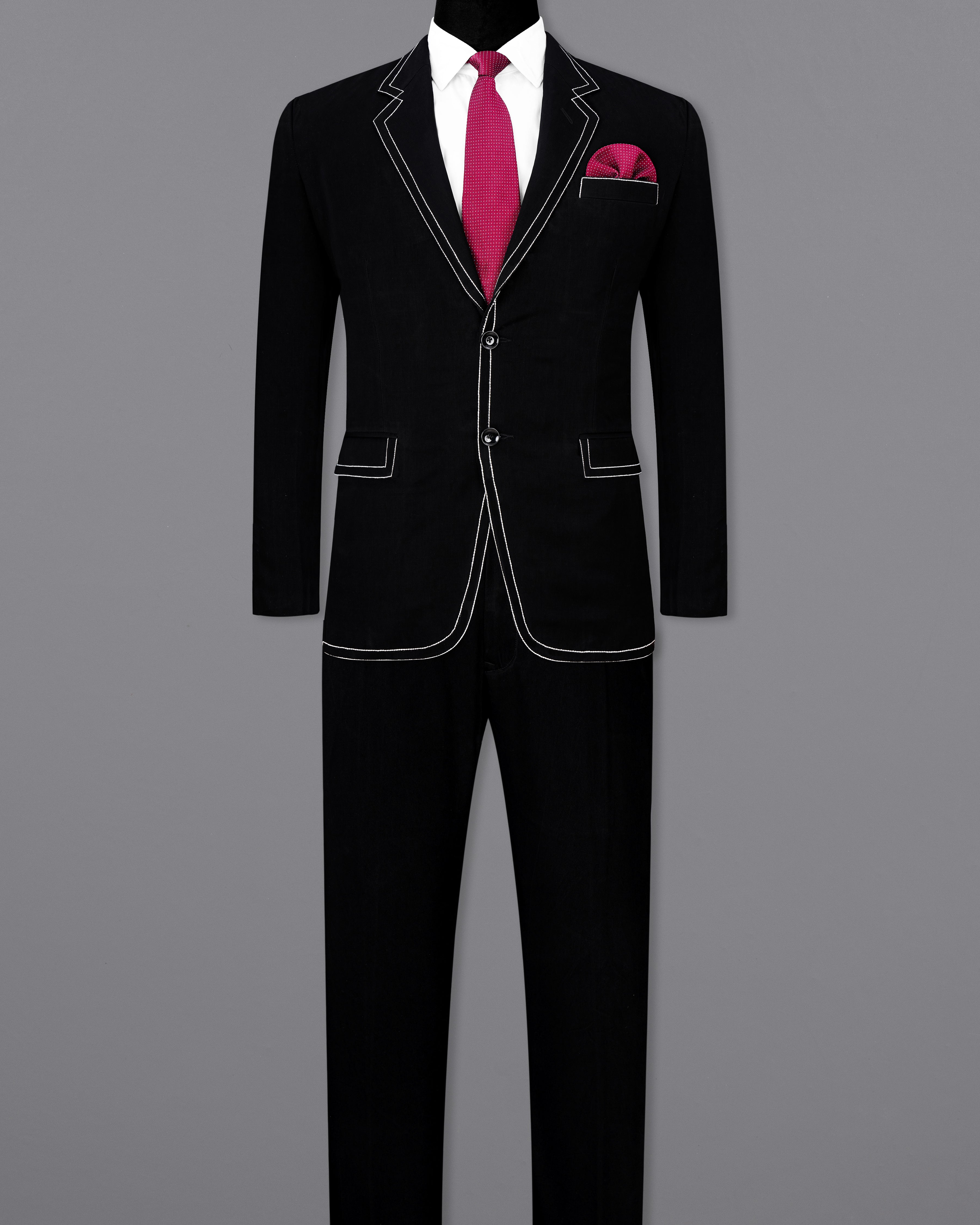 Korean Black ( The Best Black We Have ) with White Threadwork Designer Suit