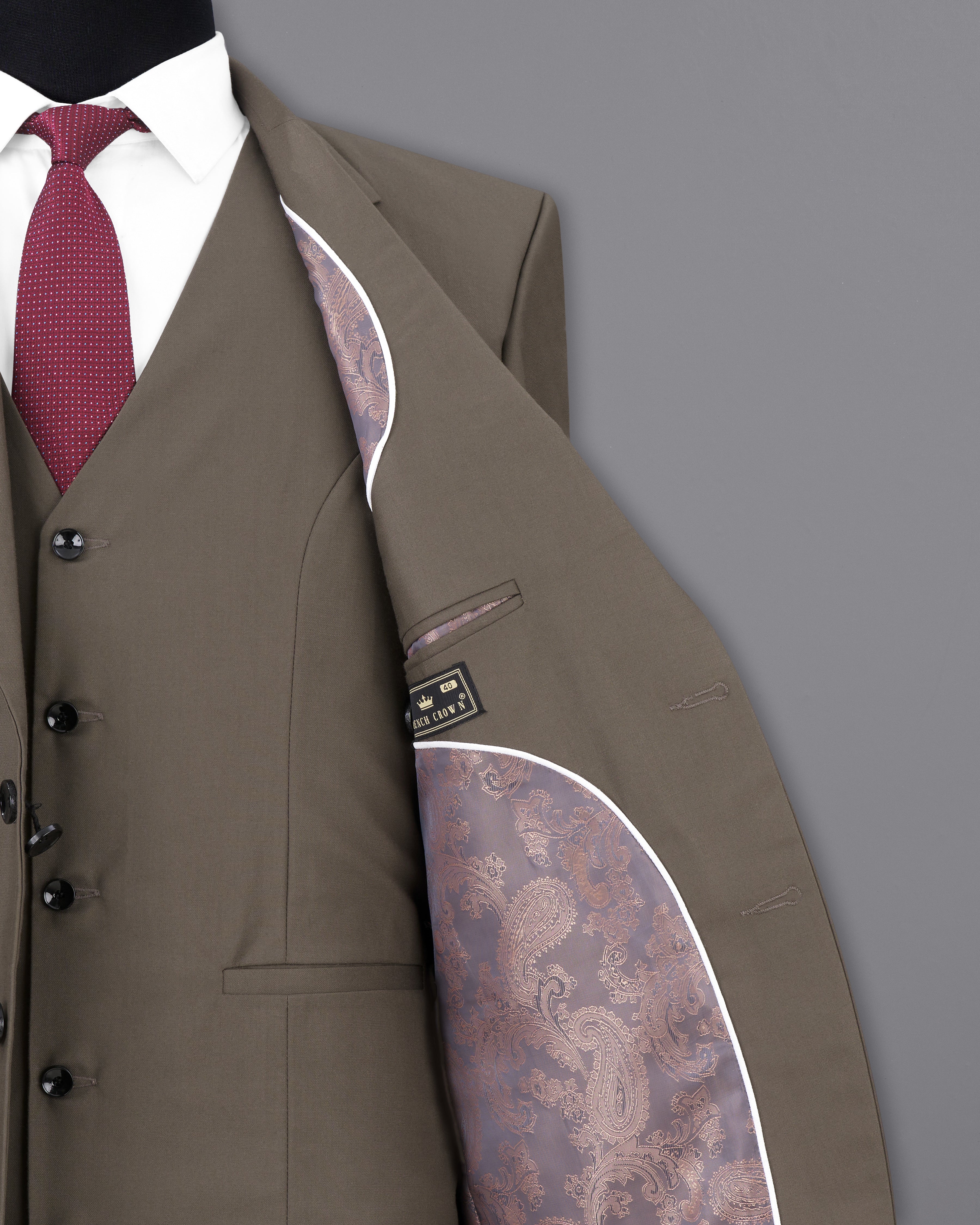 Tobacco Brown Textured Premium Terry-Rayon Single-Breasted