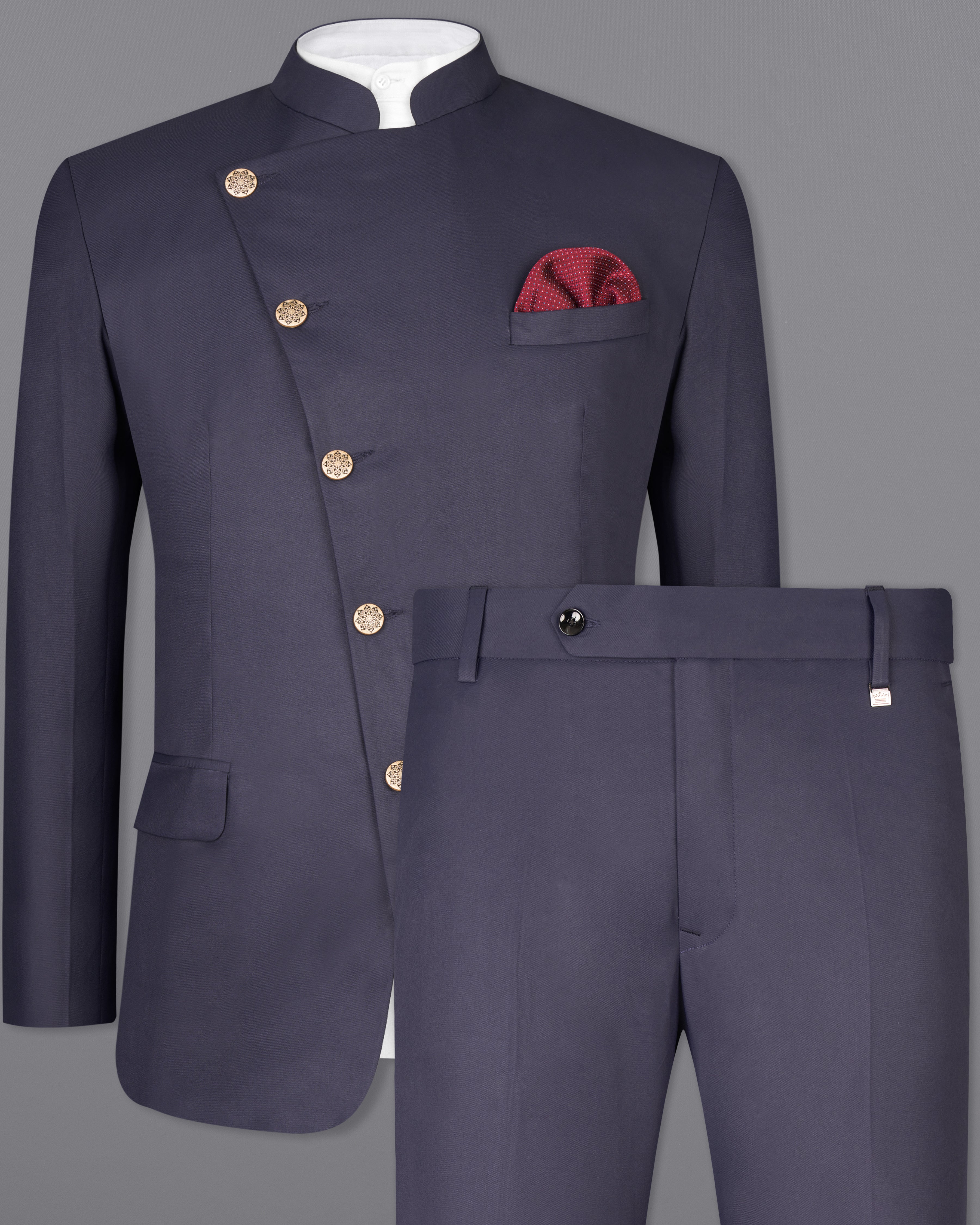 Gunmetal Blue Cross Buttoned Bandhgala Suit ST2564-CBG-36,ST2564-CBG-38,ST2564-CBG-40,ST2564-CBG-42,ST2564-CBG-44,ST2564-CBG-46,ST2564-CBG-48,ST2564-CBG-50,,ST2564-CBG-52,ST2564-CBG-54,ST2564-CBG-56,ST2564-CBG-58,ST2564-CBG-60