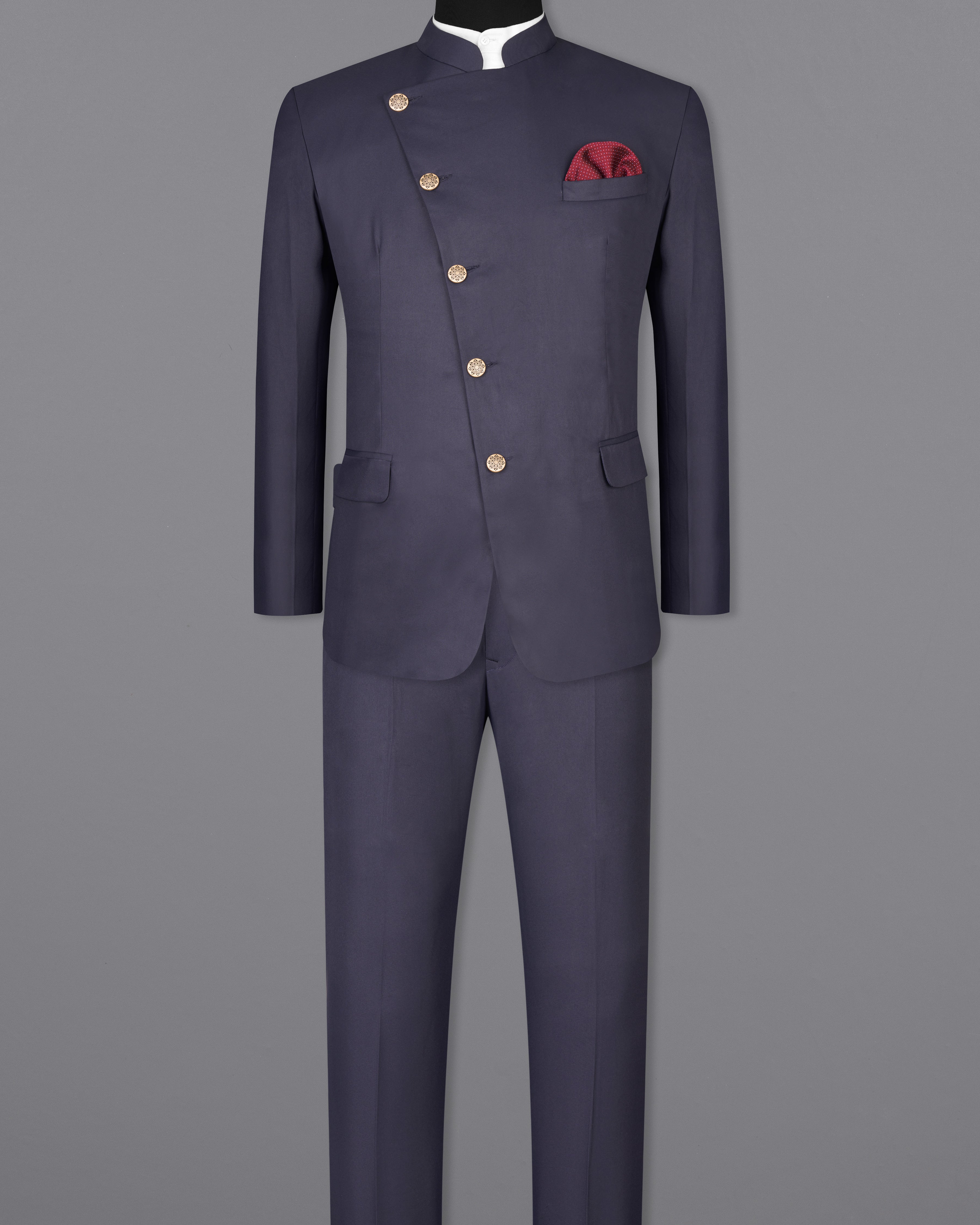 Gunmetal Blue Cross Buttoned Bandhgala Suit ST2564-CBG-36,ST2564-CBG-38,ST2564-CBG-40,ST2564-CBG-42,ST2564-CBG-44,ST2564-CBG-46,ST2564-CBG-48,ST2564-CBG-50,,ST2564-CBG-52,ST2564-CBG-54,ST2564-CBG-56,ST2564-CBG-58,ST2564-CBG-60