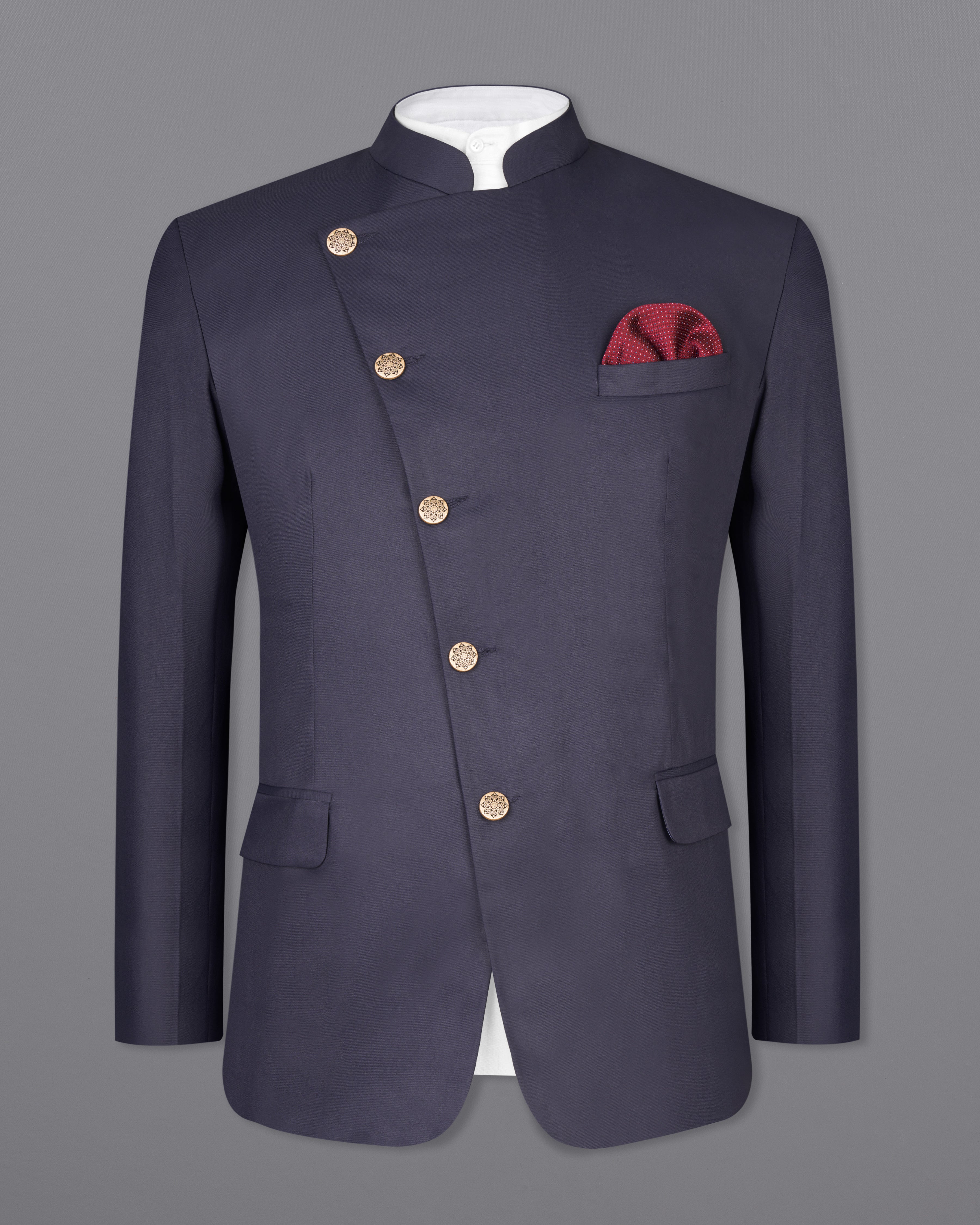 Gunmetal Blue Cross Buttoned Bandhgala Suit ST2564-CBG-36,ST2564-CBG-38,ST2564-CBG-40,ST2564-CBG-42,ST2564-CBG-44,ST2564-CBG-46,ST2564-CBG-48,ST2564-CBG-50,,ST2564-CBG-52,ST2564-CBG-54,ST2564-CBG-56,ST2564-CBG-58,ST2564-CBG-60