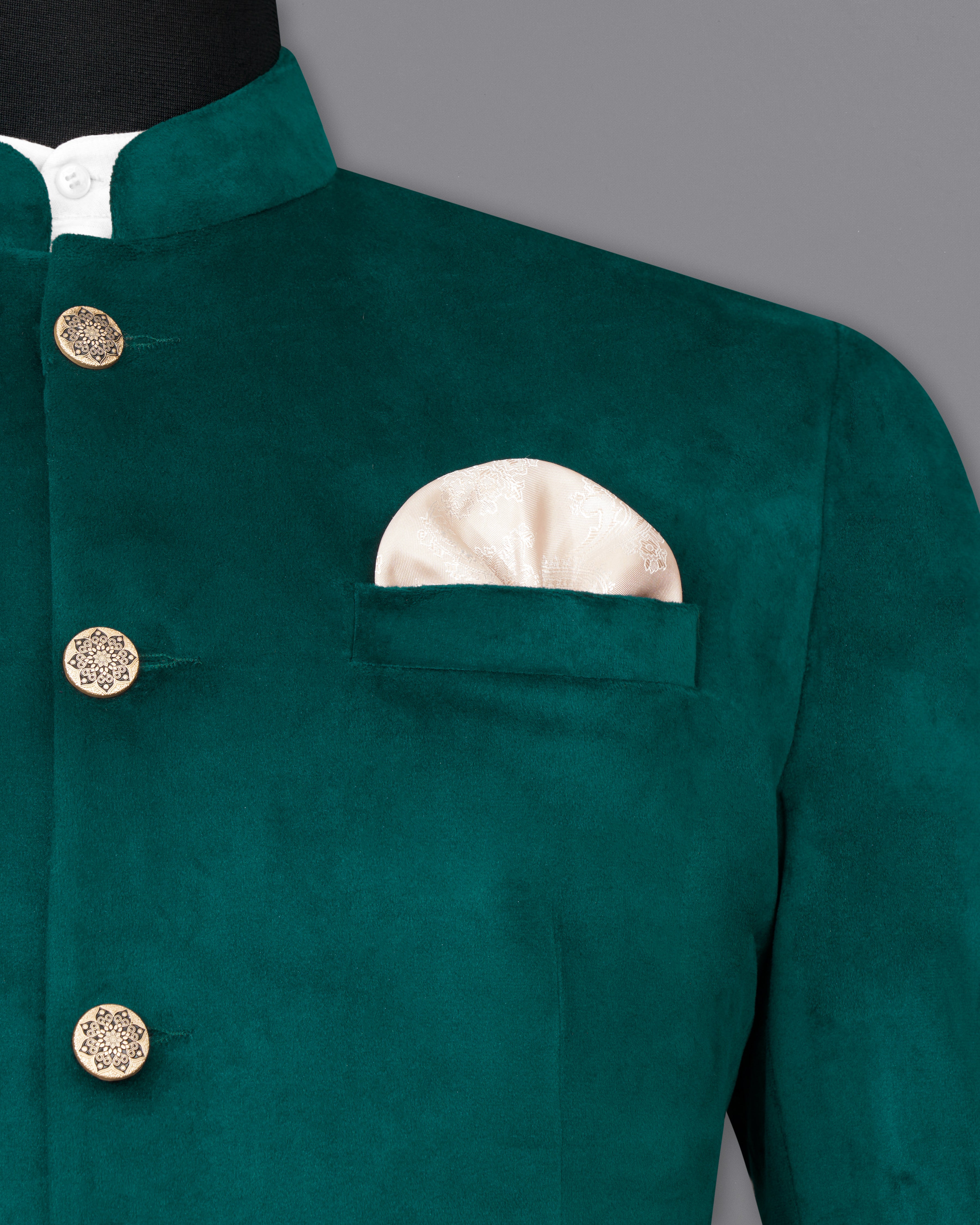 Burnham Green Bandhgala Velvet Suit ST2575-BG-36,ST2575-BG-38,ST2575-BG-40,ST2575-BG-42,ST2575-BG-44,ST2575-BG-46,ST2575-BG-48,ST2575-BG-50,,ST2575-BG-52,ST2575-BG-54,ST2575-BG-56,ST2575-BG-58,ST2575-BG-60
