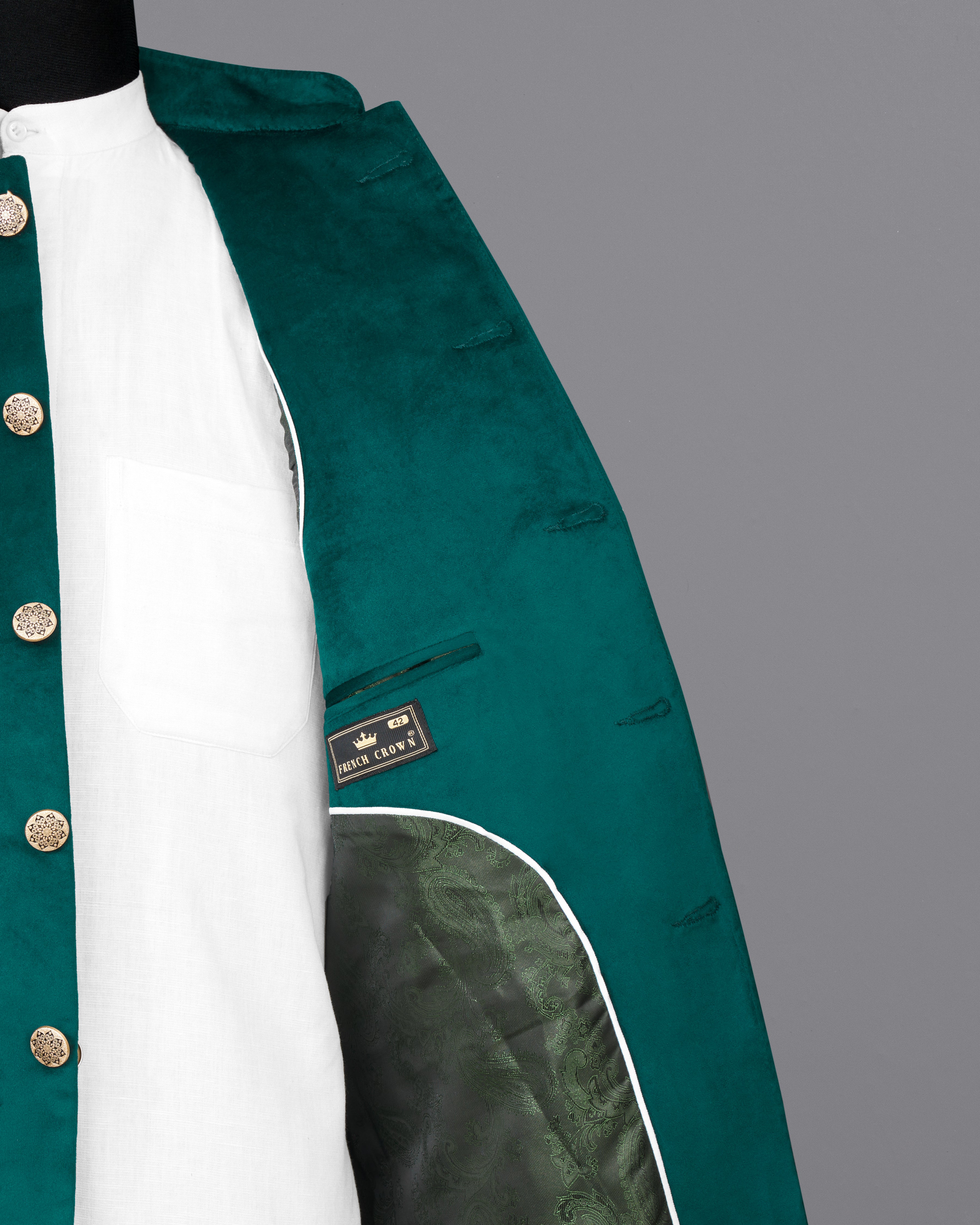 Burnham Green Bandhgala Velvet Suit ST2575-BG-36,ST2575-BG-38,ST2575-BG-40,ST2575-BG-42,ST2575-BG-44,ST2575-BG-46,ST2575-BG-48,ST2575-BG-50,,ST2575-BG-52,ST2575-BG-54,ST2575-BG-56,ST2575-BG-58,ST2575-BG-60
