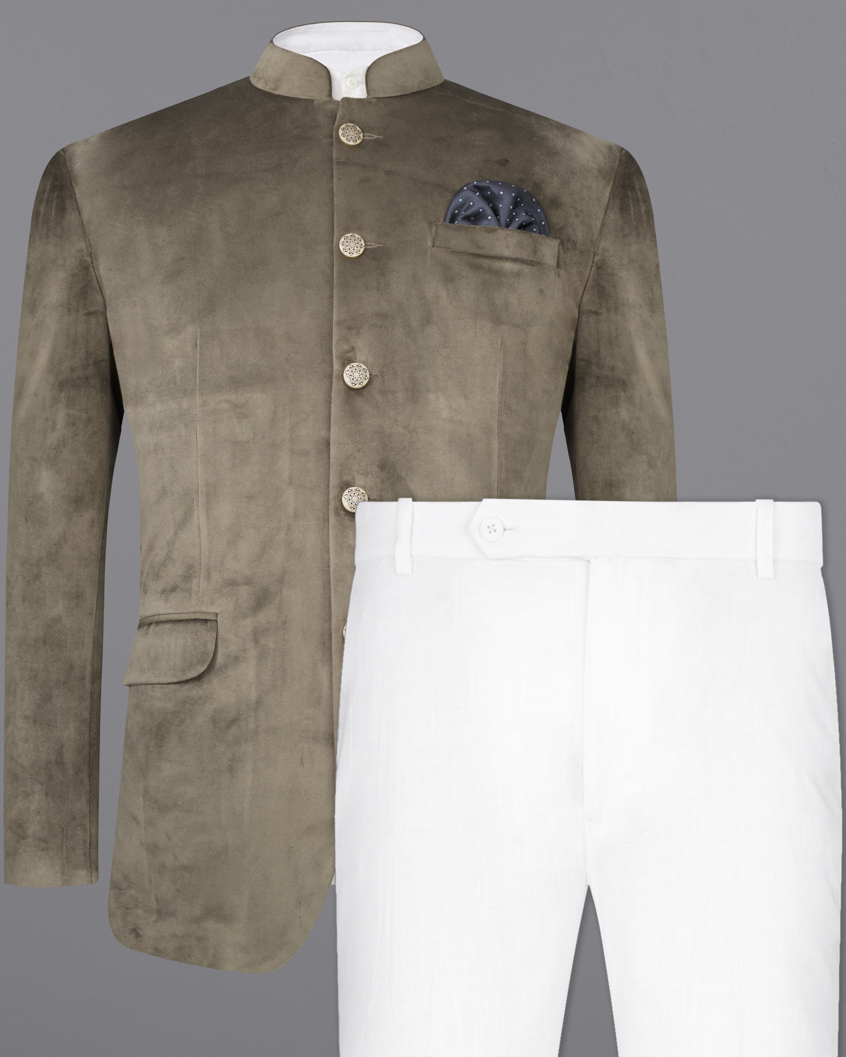Hemlock Brown Bandhgala Velvet Suit ST2577-BG-36,ST2577-BG-38,ST2577-BG-40,ST2577-BG-42,ST2577-BG-44,ST2577-BG-46,ST2577-BG-48,ST2577-BG-50,,ST2577-BG-52,ST2577-BG-54,ST2577-BG-56,ST2577-BG-58,ST2577-BG-60