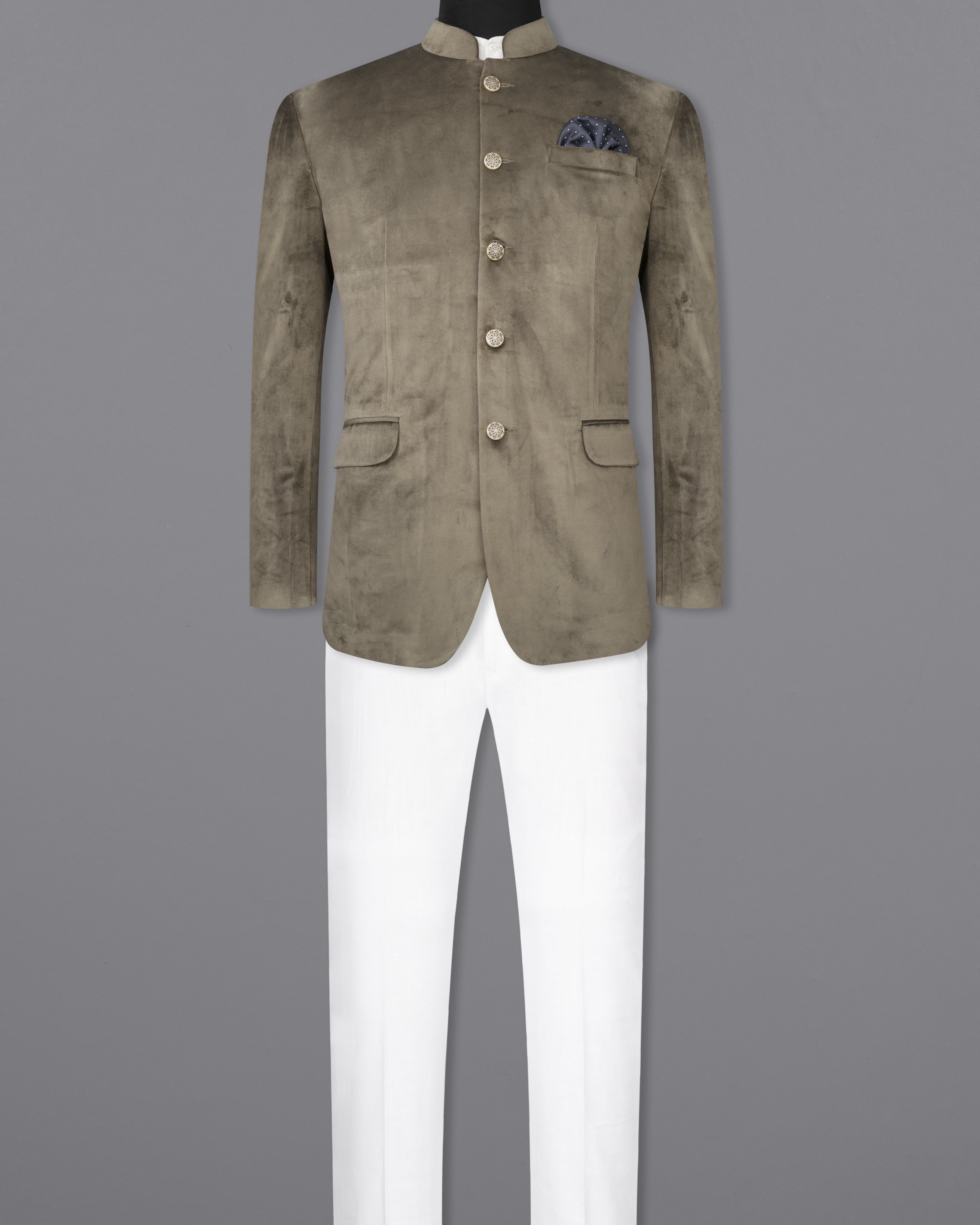 Hemlock Brown Bandhgala Velvet Suit ST2577-BG-36,ST2577-BG-38,ST2577-BG-40,ST2577-BG-42,ST2577-BG-44,ST2577-BG-46,ST2577-BG-48,ST2577-BG-50,,ST2577-BG-52,ST2577-BG-54,ST2577-BG-56,ST2577-BG-58,ST2577-BG-60