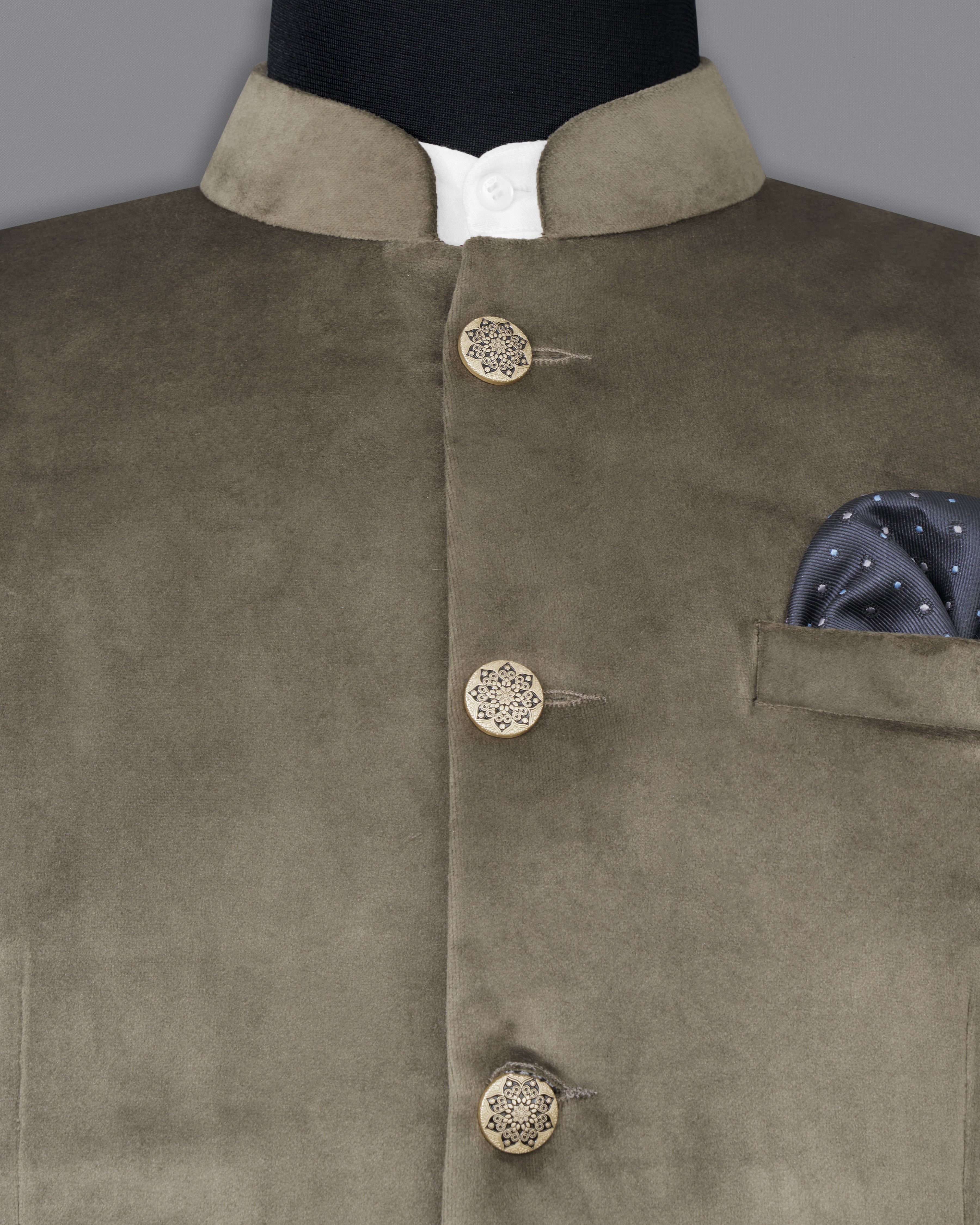 Hemlock Brown Bandhgala Velvet Suit ST2577-BG-36,ST2577-BG-38,ST2577-BG-40,ST2577-BG-42,ST2577-BG-44,ST2577-BG-46,ST2577-BG-48,ST2577-BG-50,,ST2577-BG-52,ST2577-BG-54,ST2577-BG-56,ST2577-BG-58,ST2577-BG-60