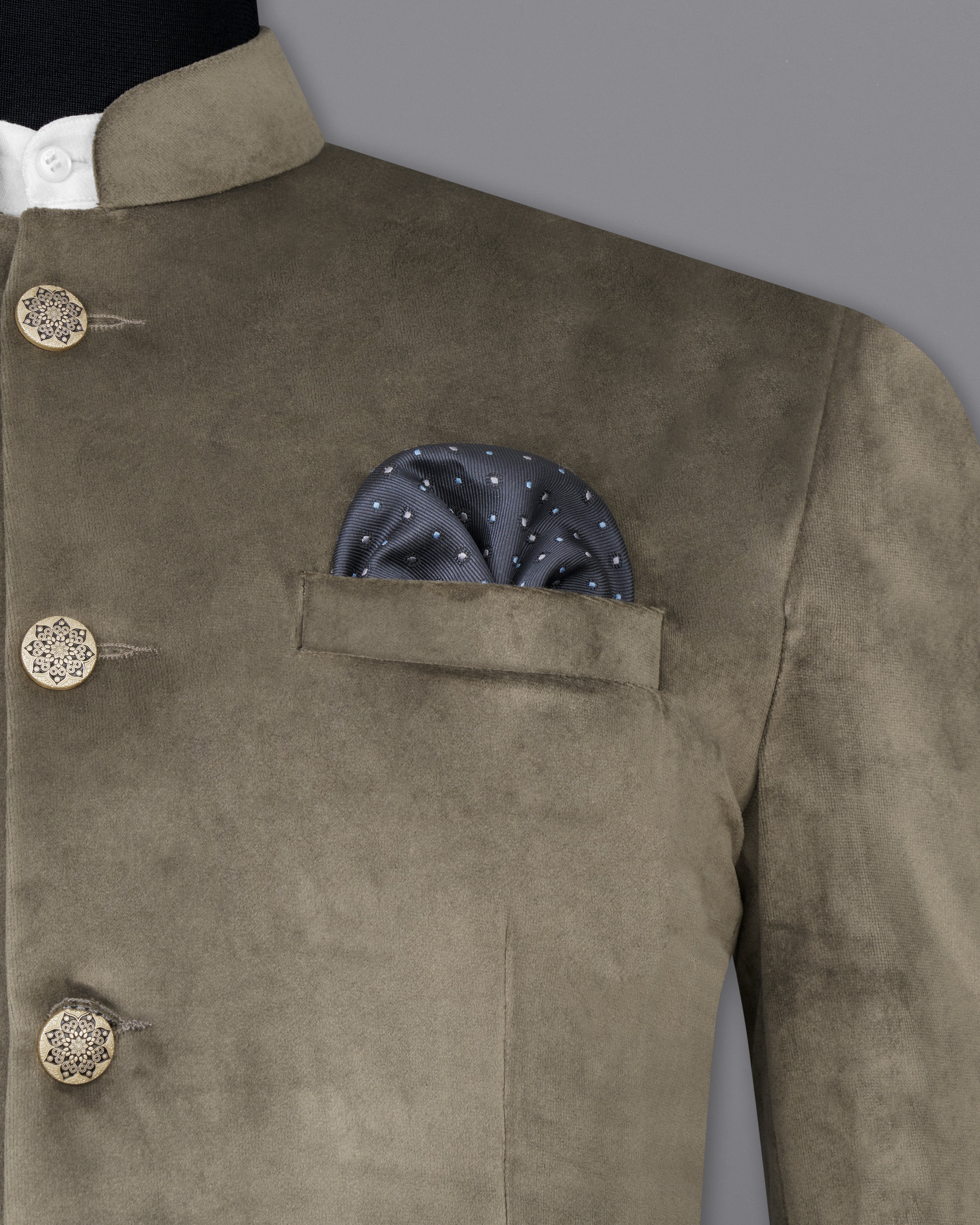 Hemlock Brown Bandhgala Velvet Suit ST2577-BG-36,ST2577-BG-38,ST2577-BG-40,ST2577-BG-42,ST2577-BG-44,ST2577-BG-46,ST2577-BG-48,ST2577-BG-50,,ST2577-BG-52,ST2577-BG-54,ST2577-BG-56,ST2577-BG-58,ST2577-BG-60