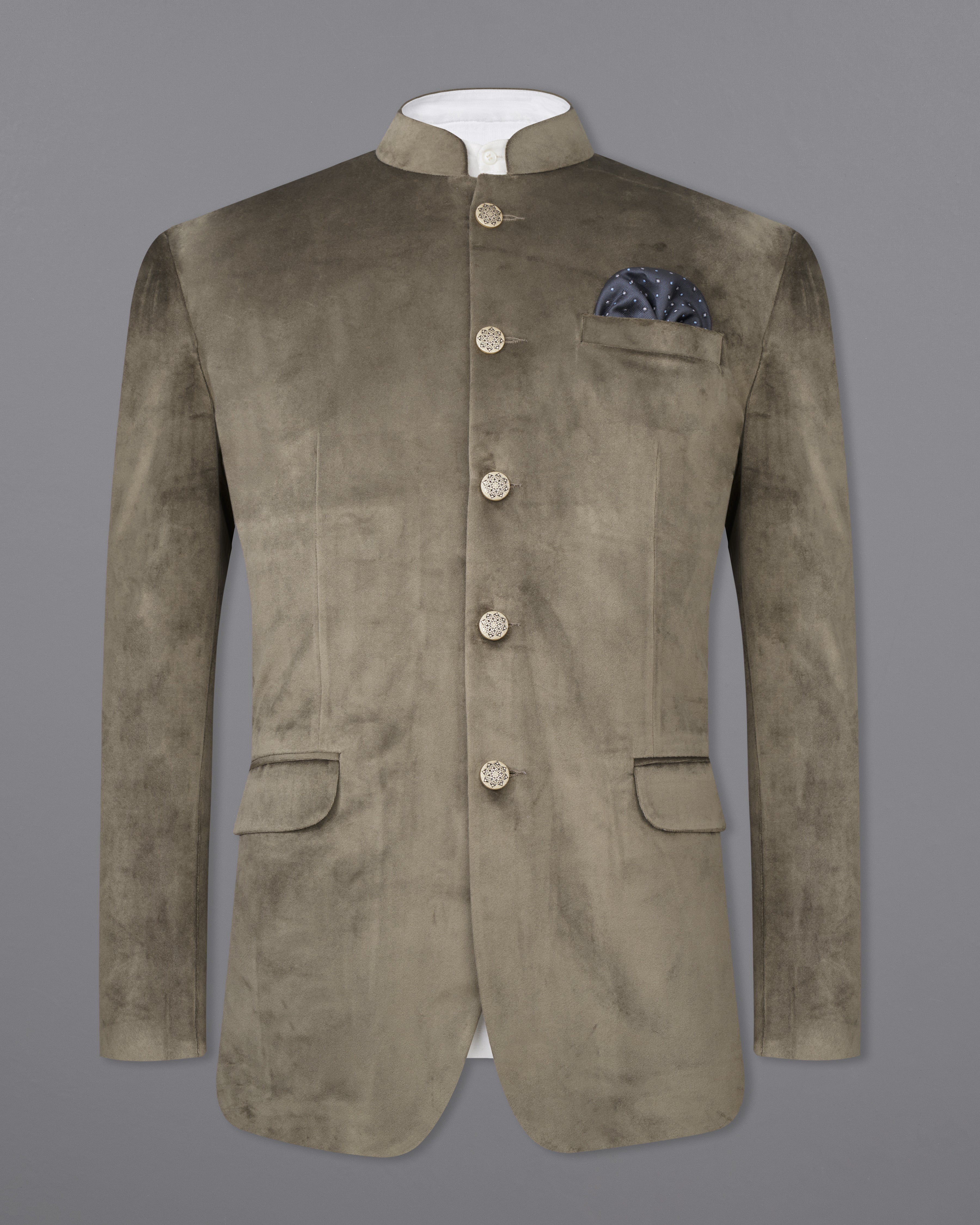 Hemlock Brown Bandhgala Velvet Suit ST2577-BG-36,ST2577-BG-38,ST2577-BG-40,ST2577-BG-42,ST2577-BG-44,ST2577-BG-46,ST2577-BG-48,ST2577-BG-50,,ST2577-BG-52,ST2577-BG-54,ST2577-BG-56,ST2577-BG-58,ST2577-BG-60