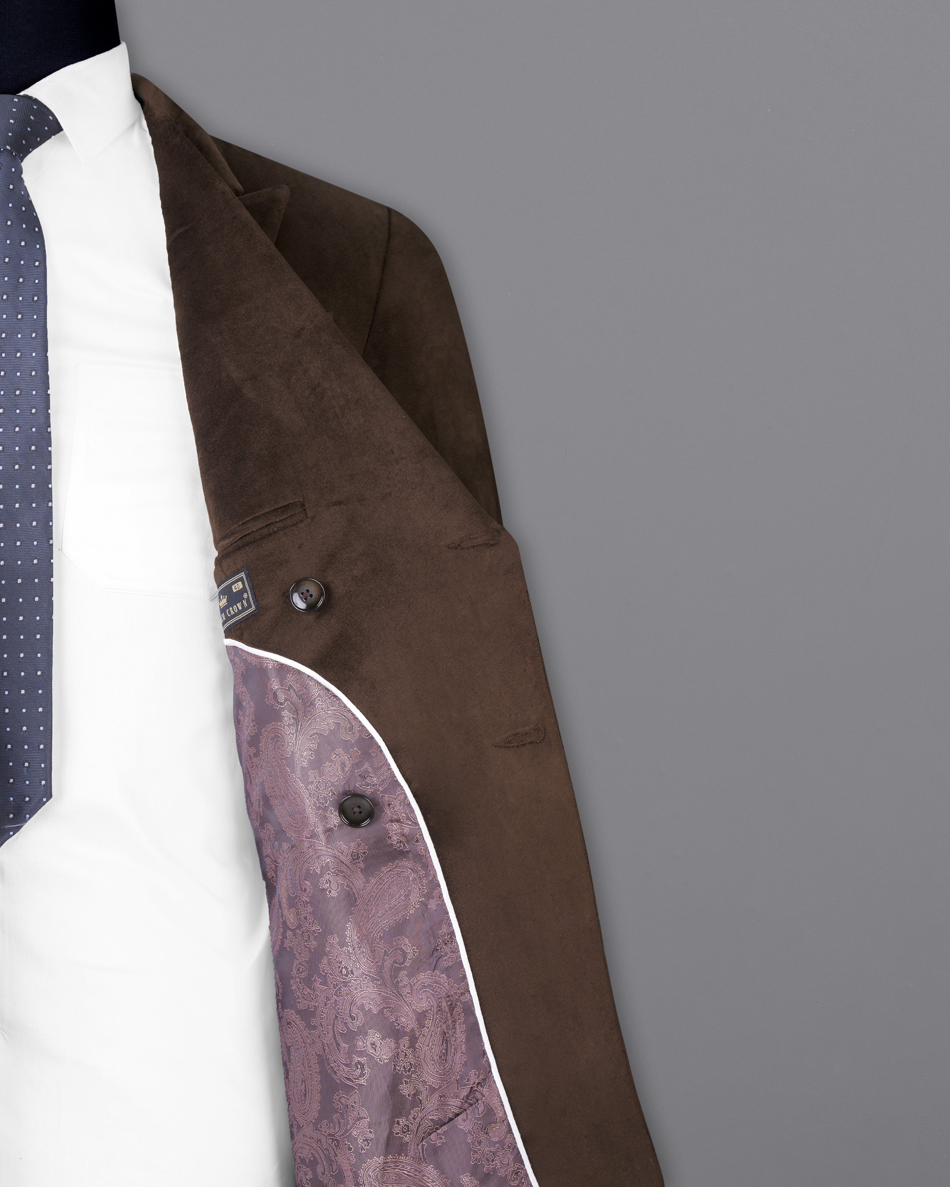 Bistre Brown Double Breasted Velvet Suit ST2578-DB-36, ST2578-DB-38, ST2578-DB-40, ST2578-DB-42, ST2578-DB-44, ST2578-DB-46, ST2578-DB-48, ST2578-DB-50, ST2578-DB-52, ST2578-DB-54, ST2578-DB-56, ST2578-DB-58, ST2578-DB-60