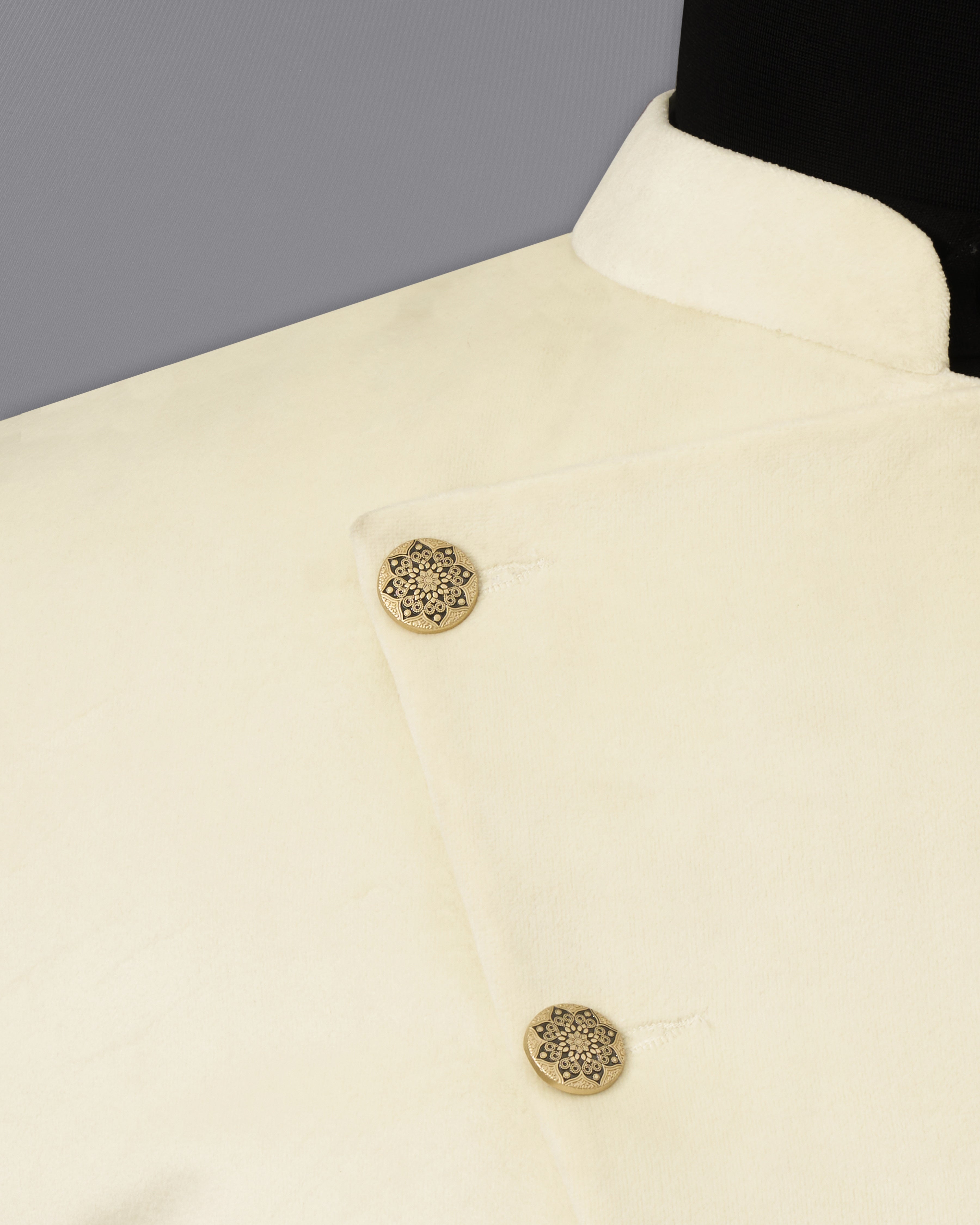 Eggshell Cream Cross Buttoned Bandhgala Velvet Suit ST2590-CBG-36,ST2590-CBG-38,ST2590-CBG-40,ST2590-CBG-42,ST2590-CBG-44,ST2590-CBG-46,ST2590-CBG-48,ST2590-CBG-50,,ST2590-CBG-52,ST2590-CBG-54,ST2590-CBG-56,ST2590-CBG-58,ST2590-CBG-60