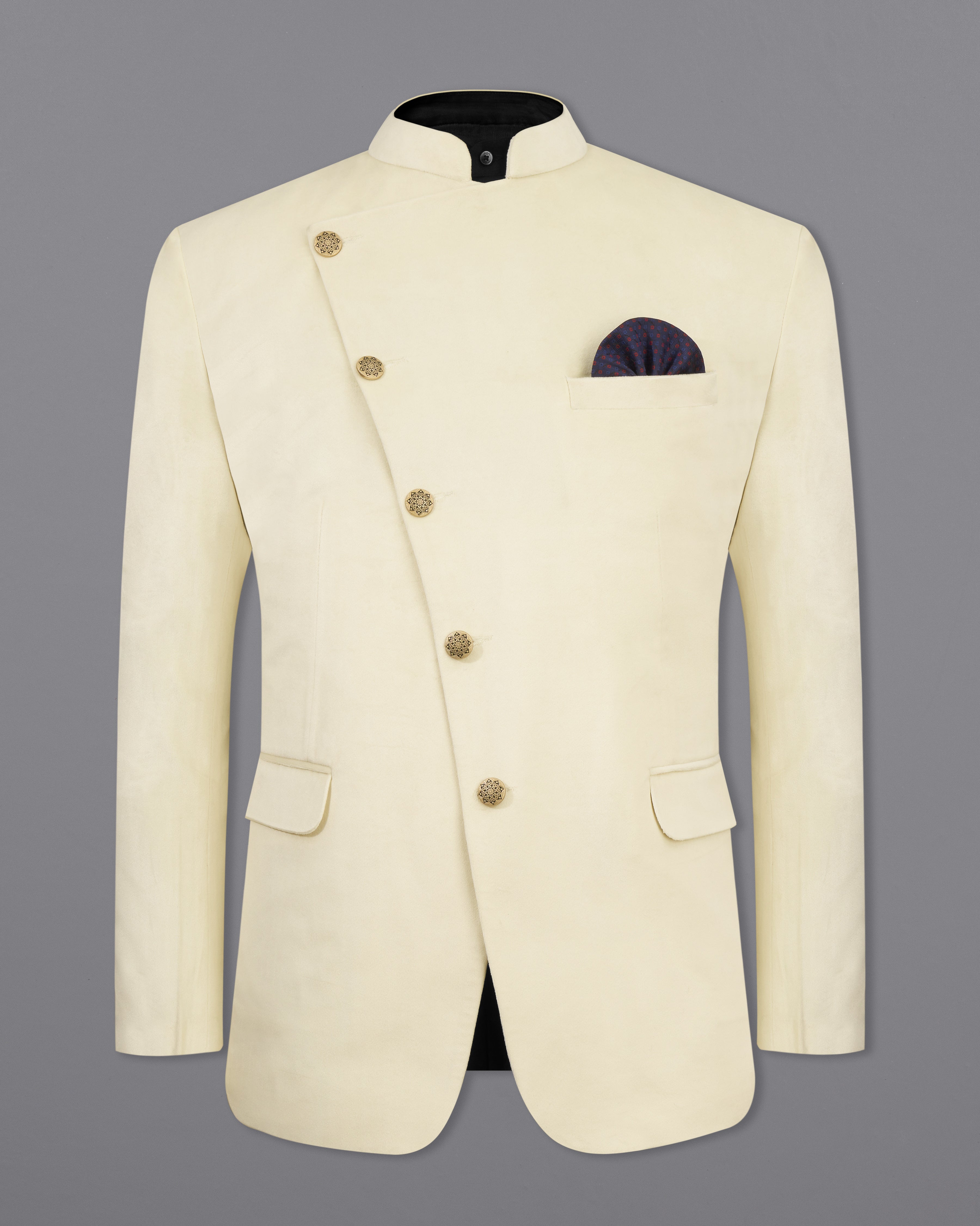 Eggshell Cream Cross Buttoned Bandhgala Velvet Suit ST2590-CBG-36,ST2590-CBG-38,ST2590-CBG-40,ST2590-CBG-42,ST2590-CBG-44,ST2590-CBG-46,ST2590-CBG-48,ST2590-CBG-50,,ST2590-CBG-52,ST2590-CBG-54,ST2590-CBG-56,ST2590-CBG-58,ST2590-CBG-60
