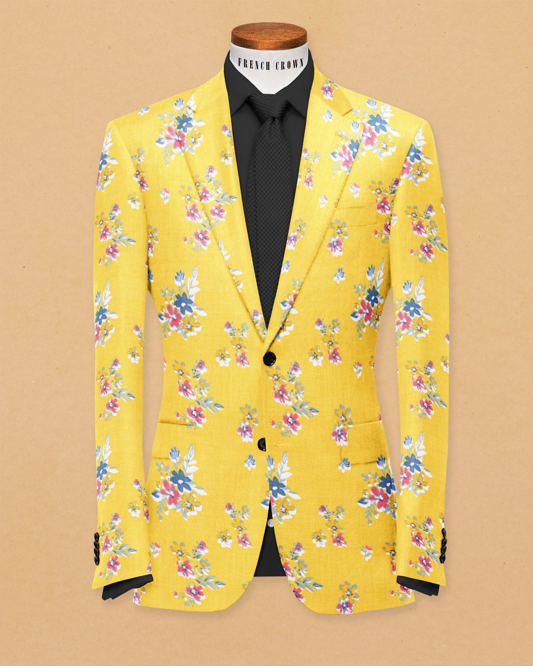 Sunshine yellow Flower Print Designer Blazer