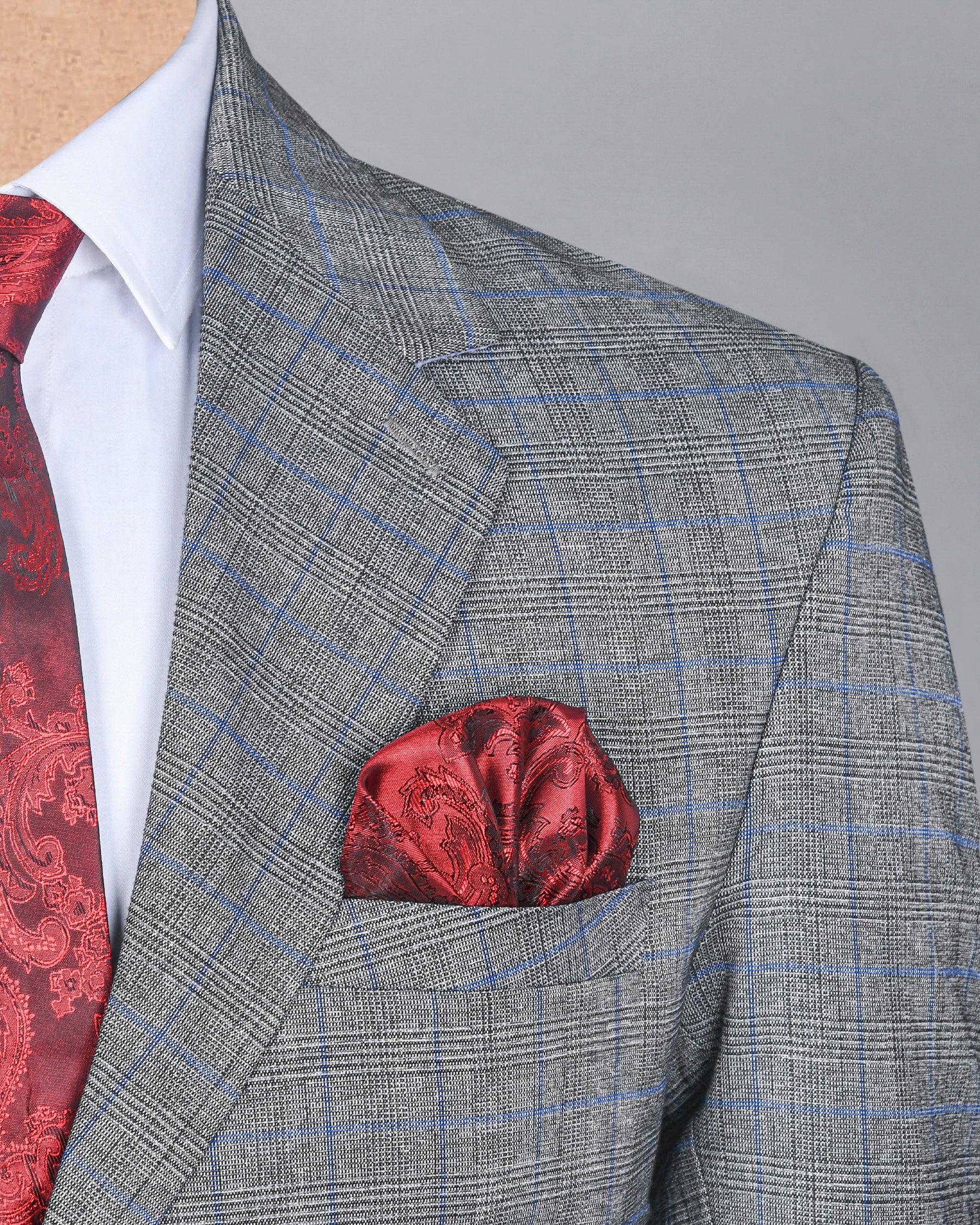 Pewter Grey Plaid and textured Premium Wool Suit