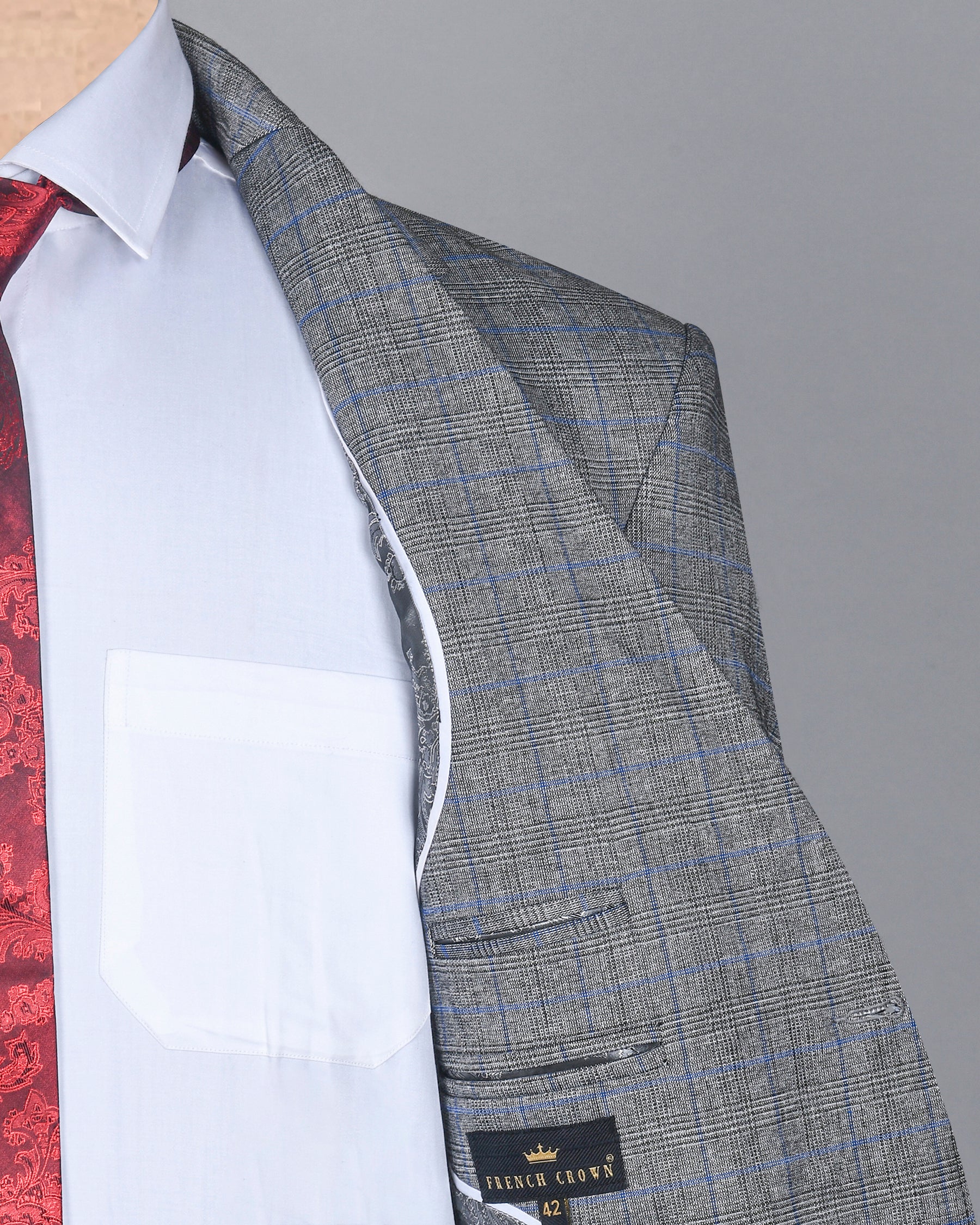 Pewter Grey Plaid and textured Premium Wool Suit