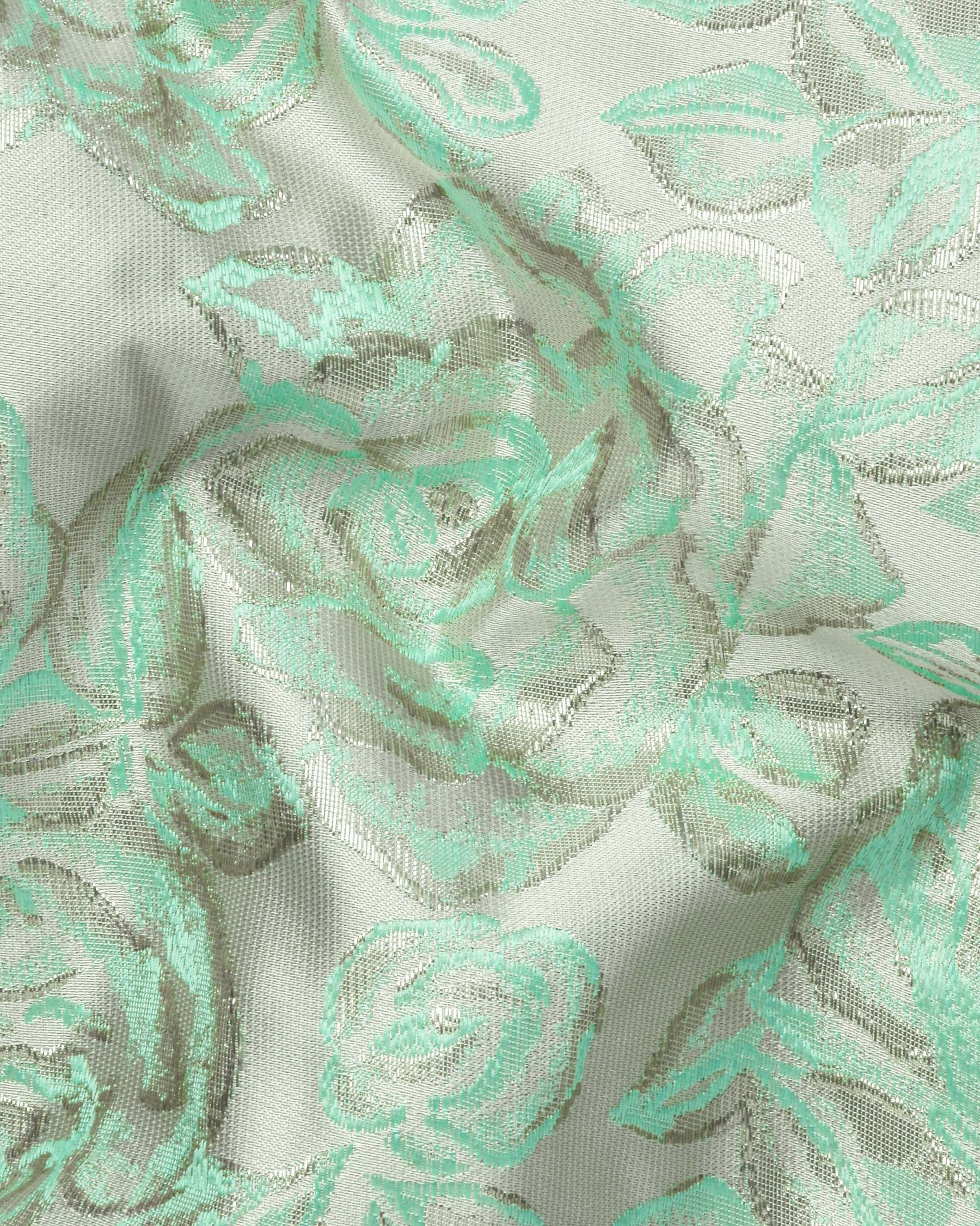 Mint with Silver Threading and Rose Jacquard Textured Bandhgala/Mandarin Designer Suit