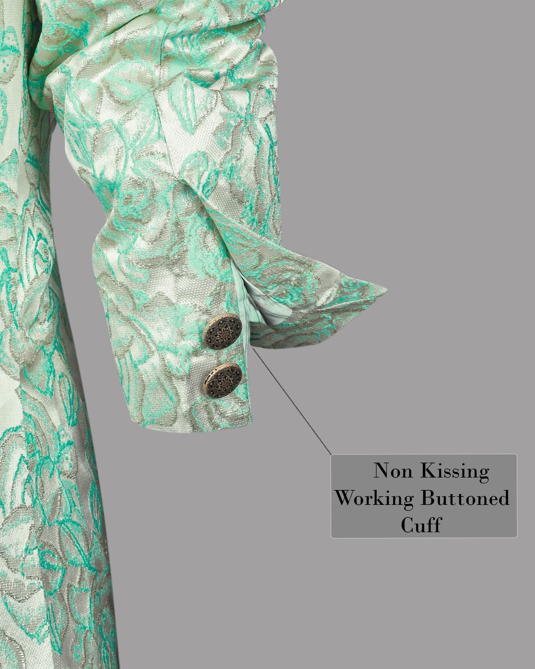 Mint with Silver Threading and Rose Jacquard Textured Bandhgala/Mandarin Designer Suit