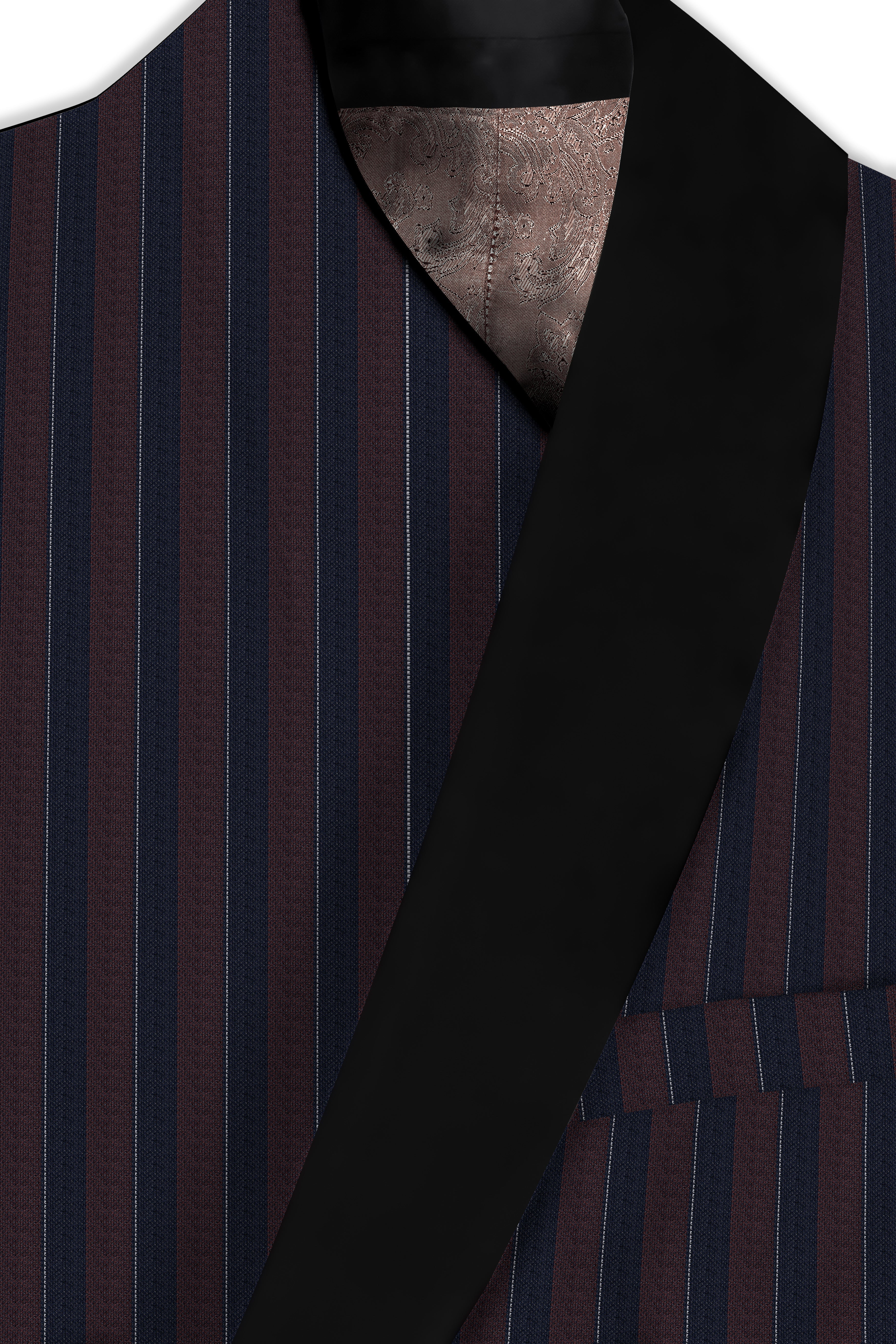 Bistre Brown and Admiral Blue Striped Wool Rich Tuxedo Suit