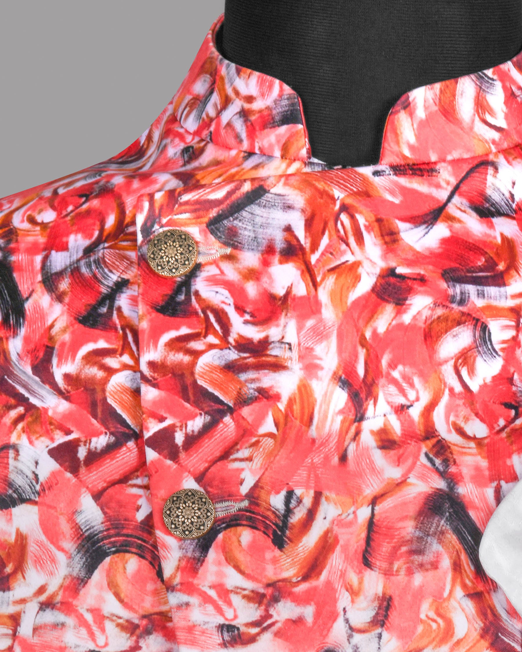 Peach Tonal Brushing Print Super Soft Bandhgala/Mandarin Designer Suit