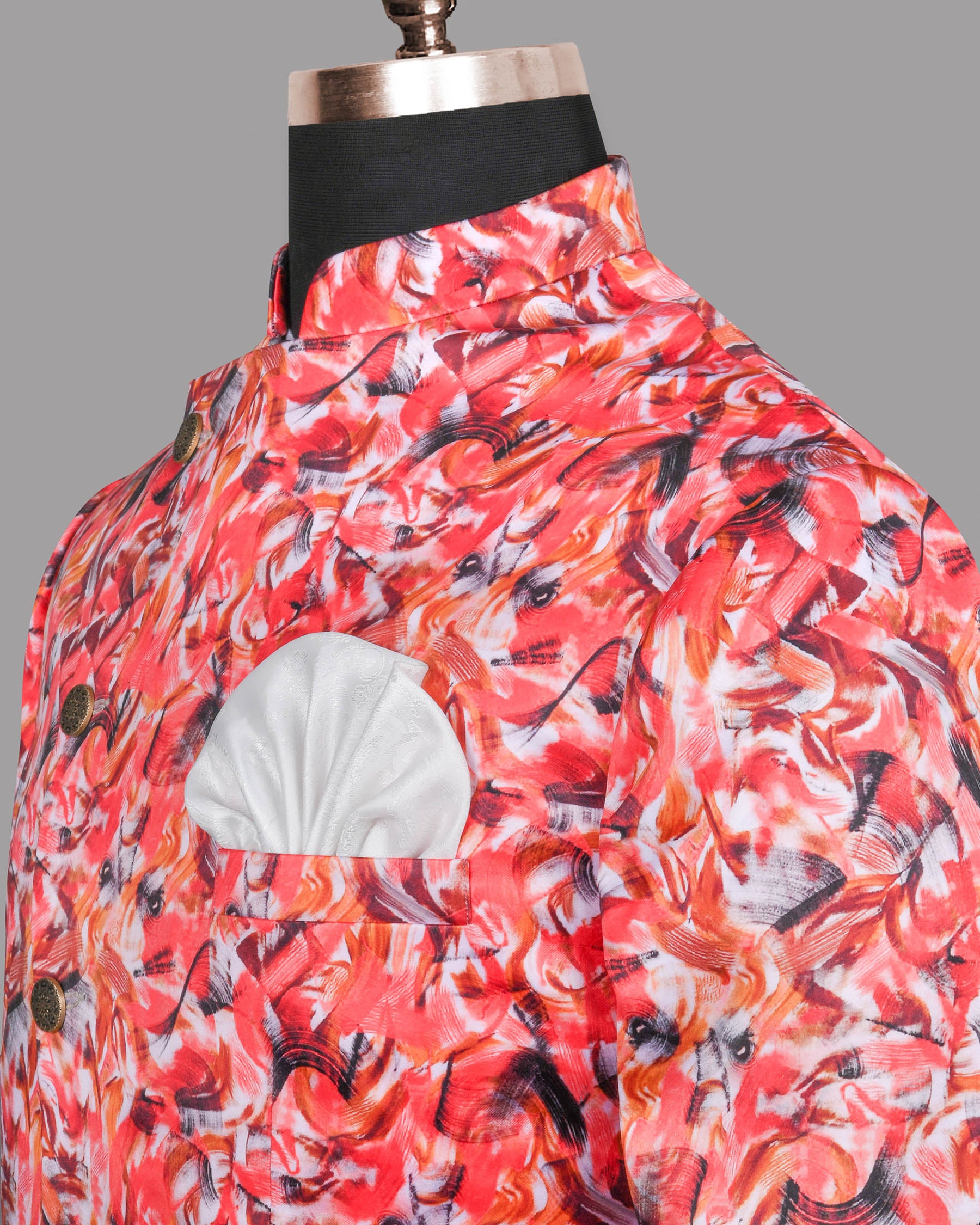 Peach Tonal Brushing Print Super Soft Bandhgala/Mandarin Designer Suit